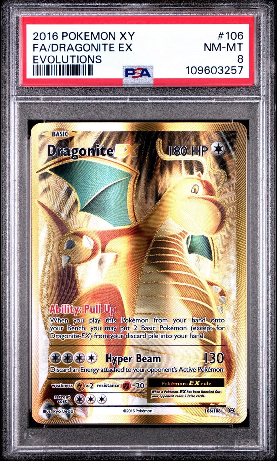 2016 POKEMON XY FA/DRAGONITE EX EVOLUTIONS #106 PSA 8