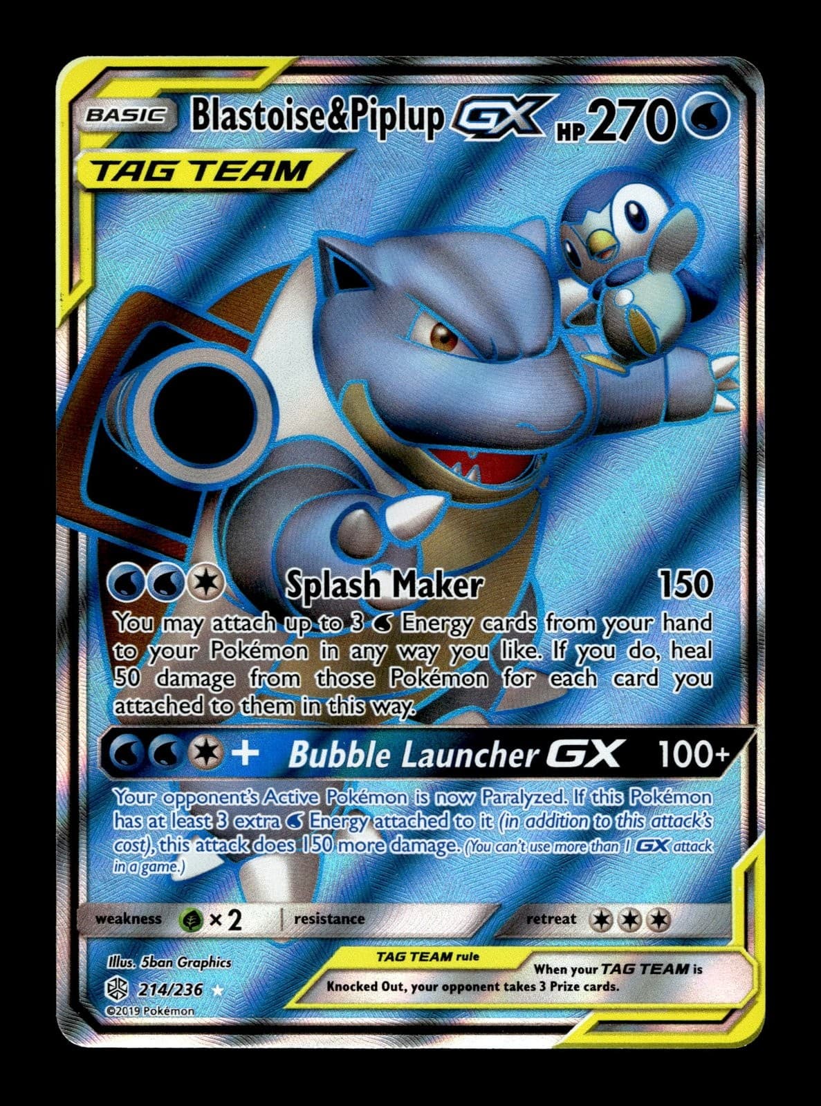 Blastoise & Piplup GX (Fu SM - Cosmic Eclipse #214 Ultra Rare Holo NM Pokemon
