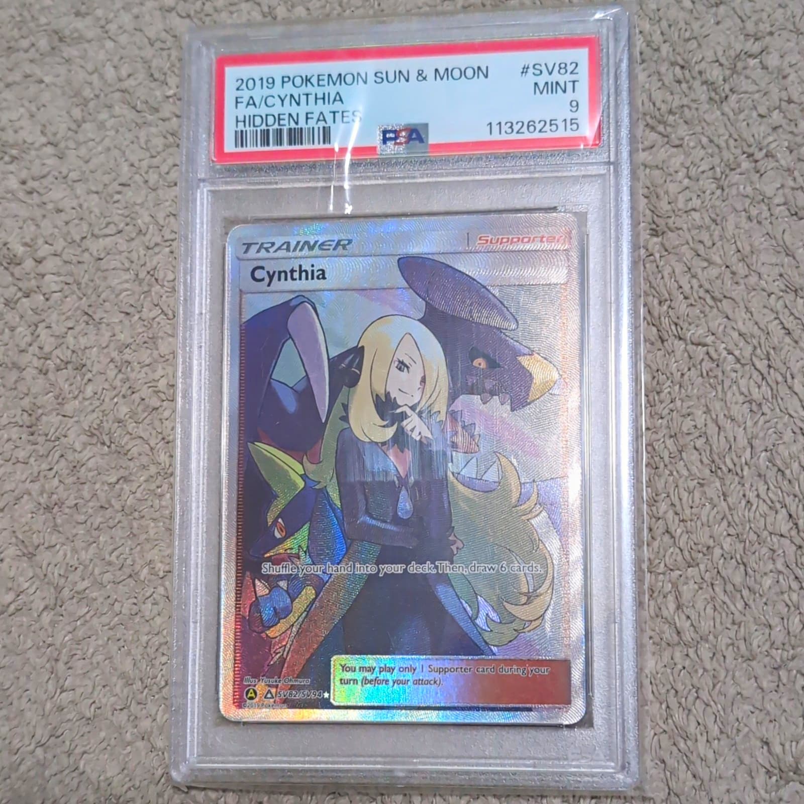 2019 Pokemon Hidden Fates Shiny Vault Cynthia SV82/SV94 Full Art Holo PSA 9 ENG