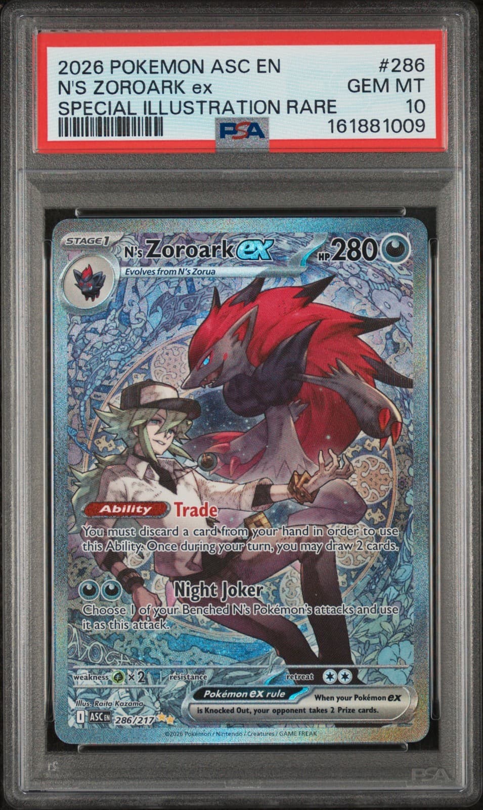 2026 POKEMON ASC EN-ASCENDED HEROES #286 N'S ZOROARK EX PSA 10 GEM MINT