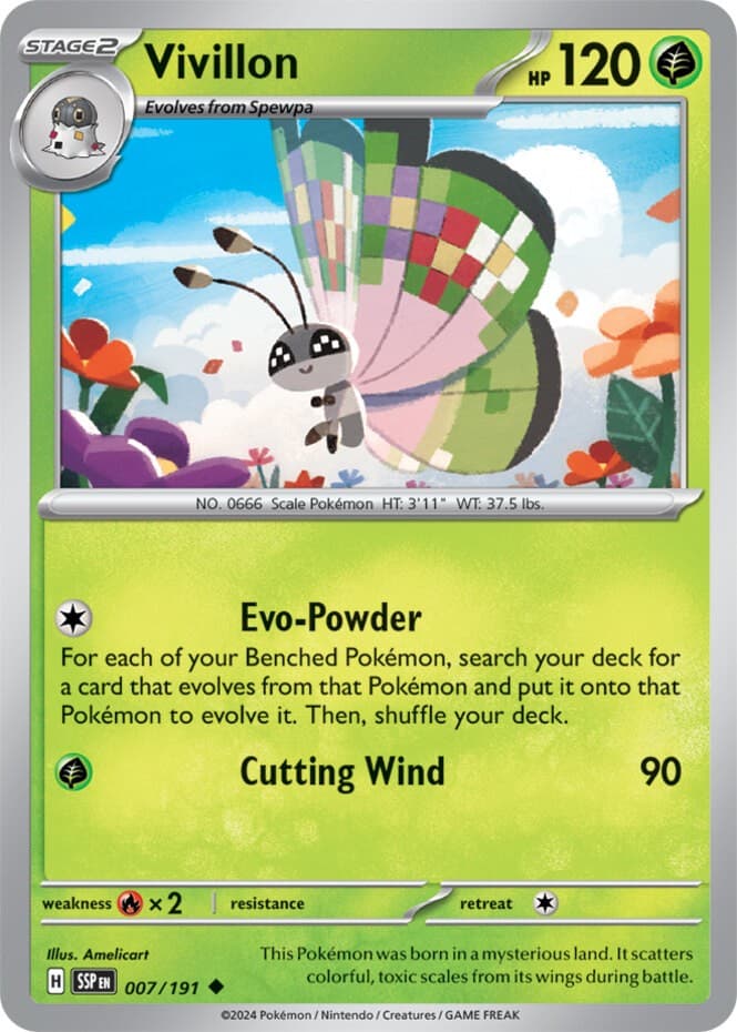 Vivillon - 007/191 - Uncommon (Near Mint) Surging Sparks - Grass Pokémon