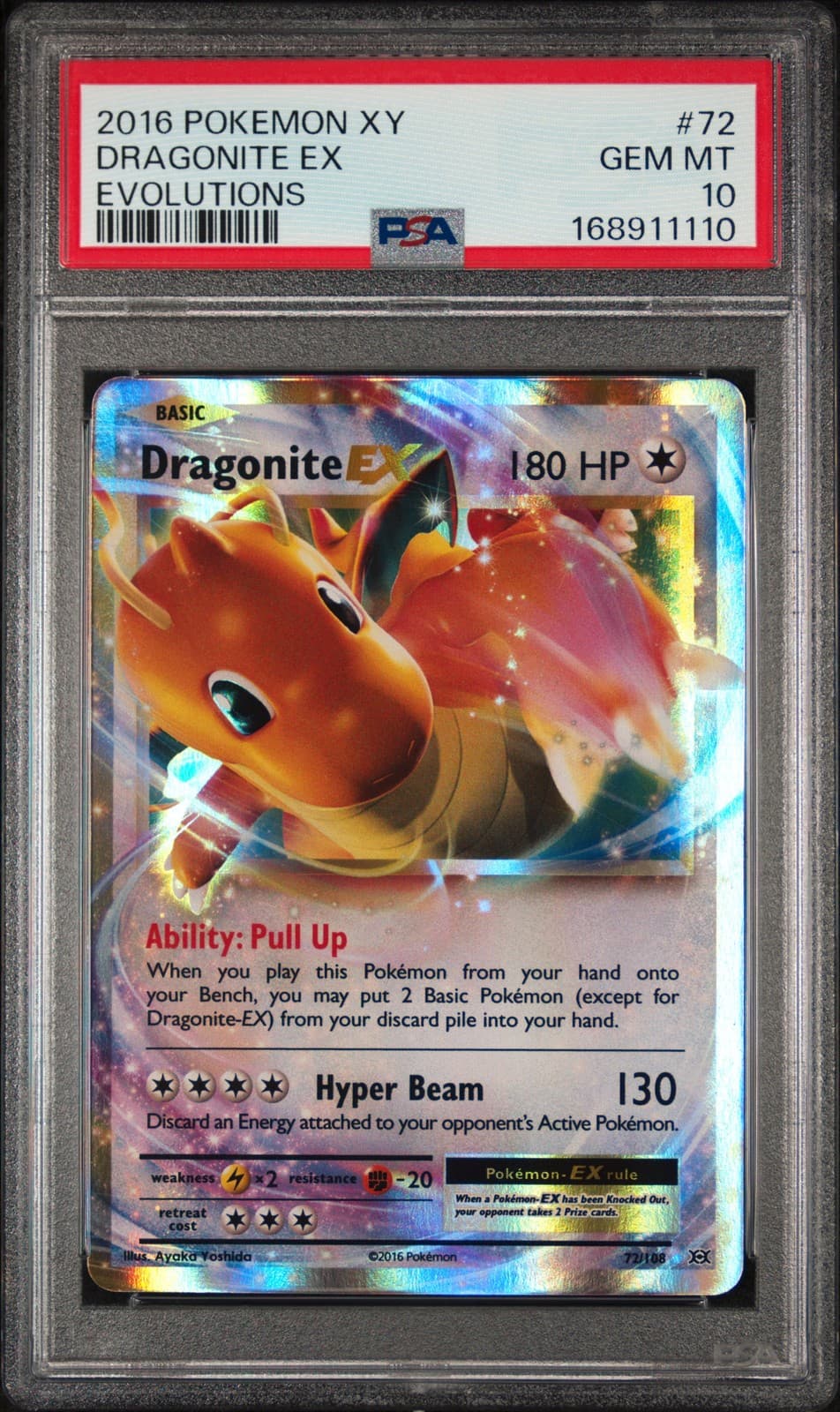 2016 POKEMON XY EVOLUTIONS #72 DRAGONITE EX PSA 10