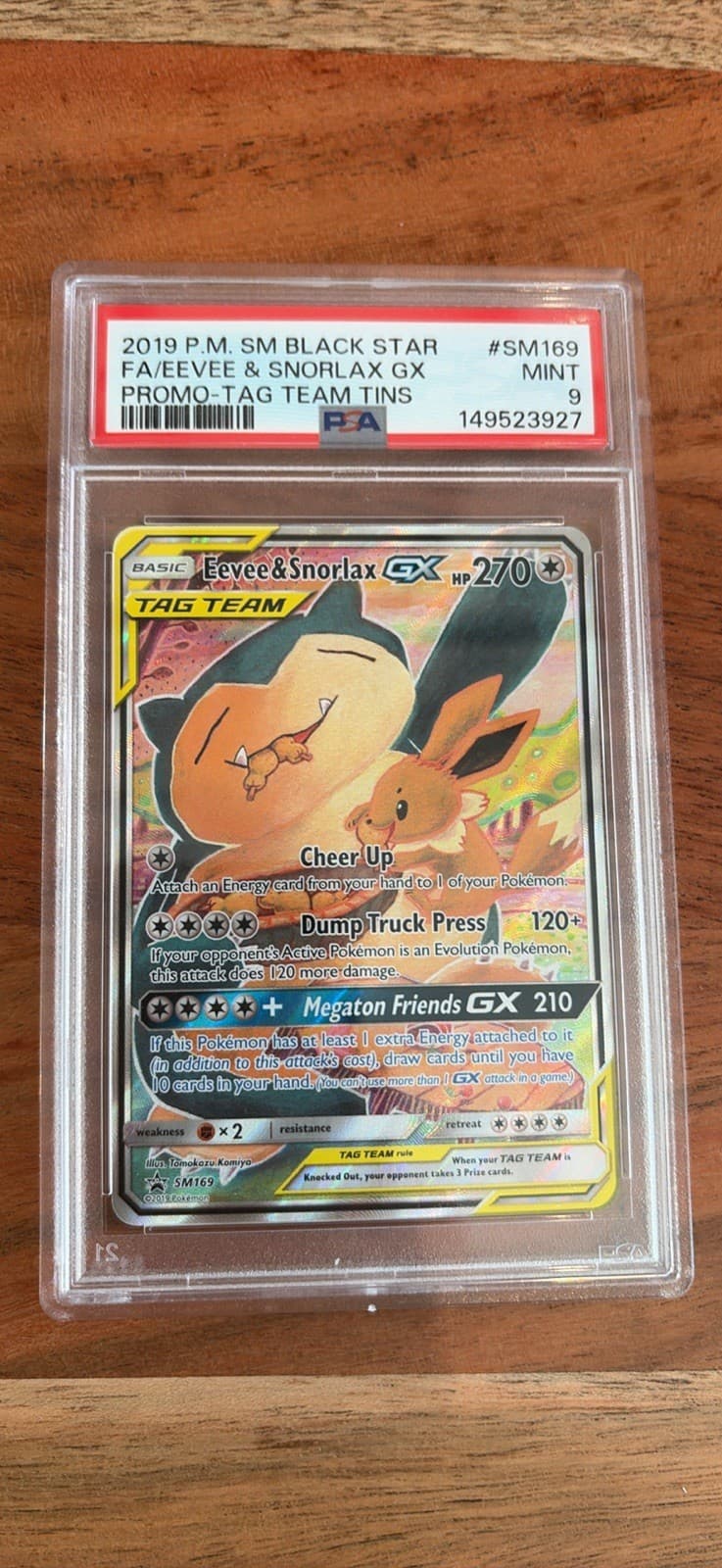 Pokemon TCG 2019 Eevee & Snorlax GX SM169 SM Black Star Promo Holo PSA 9