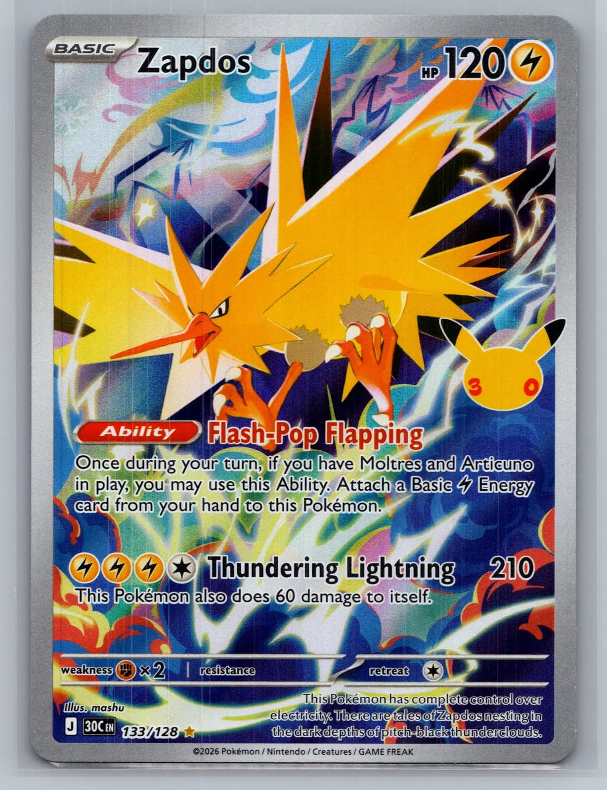 Zapdos #133/128 2026 30th Celebration Pokemon TCG