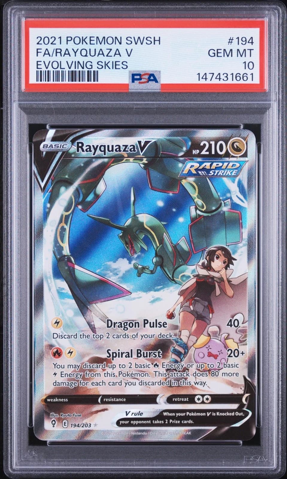 2021 POKEMON SWORD & SHIELD EVOLVING SKIES #194 FULL ART/RAYQUAZA V PSA 10
