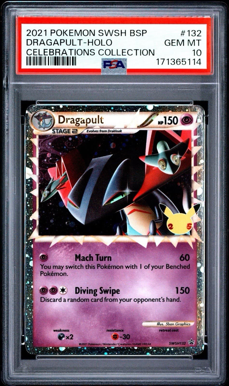 Pokemon TCG: Dragapult SWSH132 Holo Promo PSA 10 - 25th Celebrations Collection