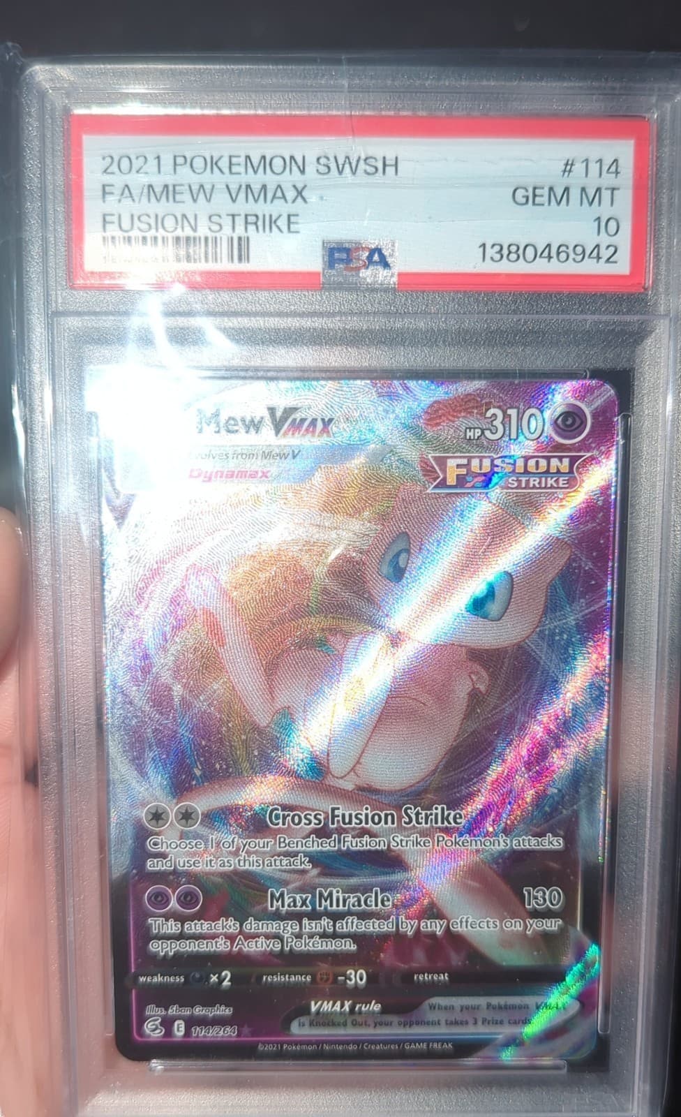 Mew VMAX 114/264 Swsh08: Fusion Strike Holo PSA GEM MT 10