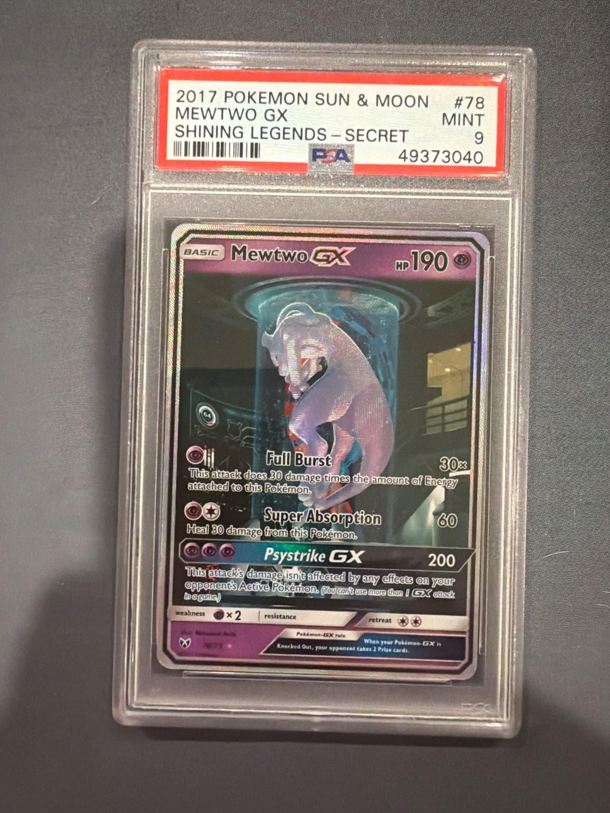 Mewtwo GX (Secret Shining) 78/73 Shining Legends Holo PSA graded 9 rare secret