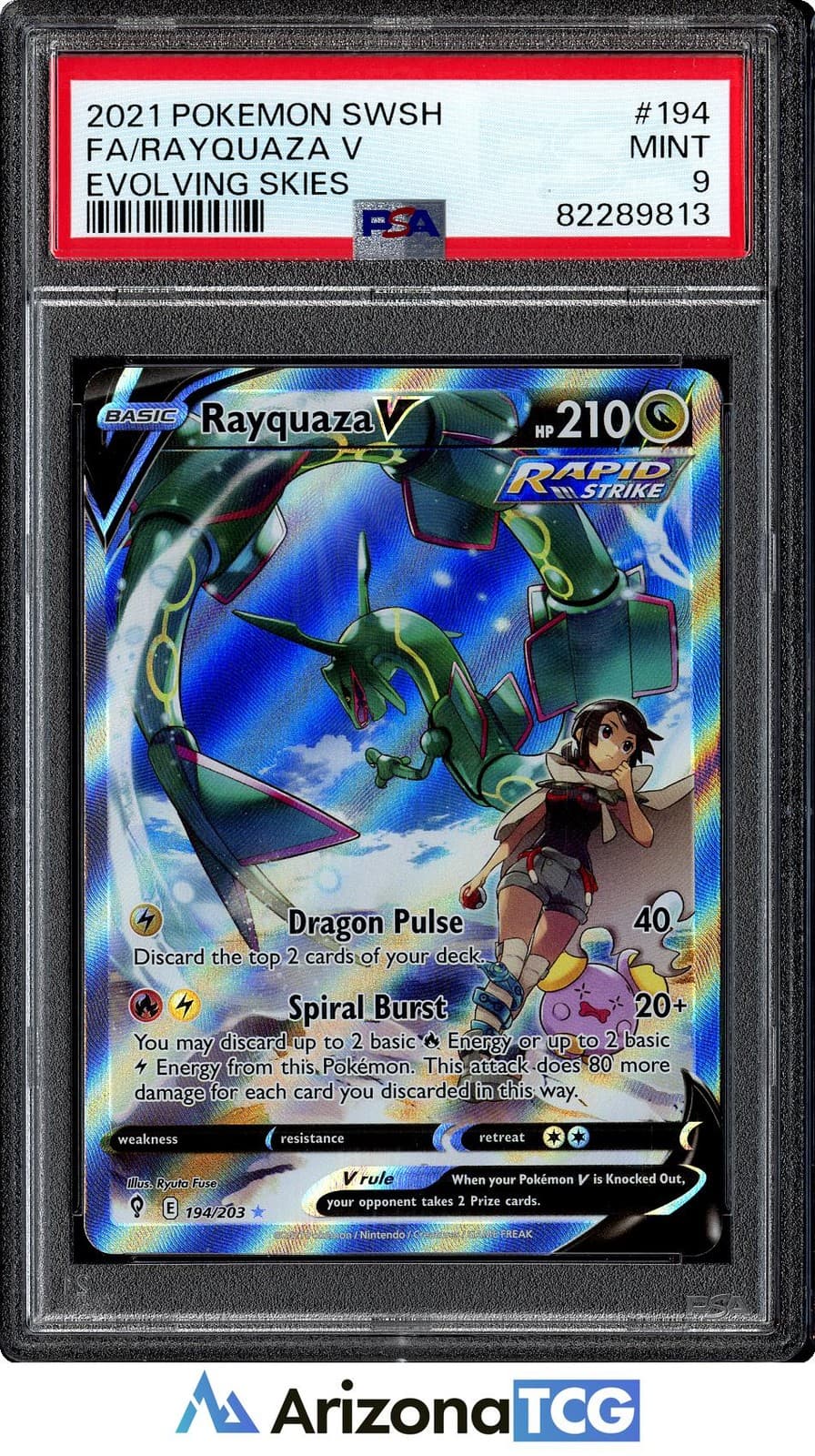Pokemon 2021 Rayquaza V 194/203 Full Art Ultra Rare Evolving Skies PSA 9