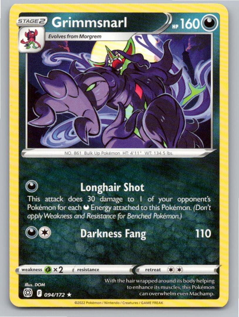 2022 POKEMON GRIMMSNARL BRILLIANT STARS 094/172 RARE NM A50396 FREE S&H