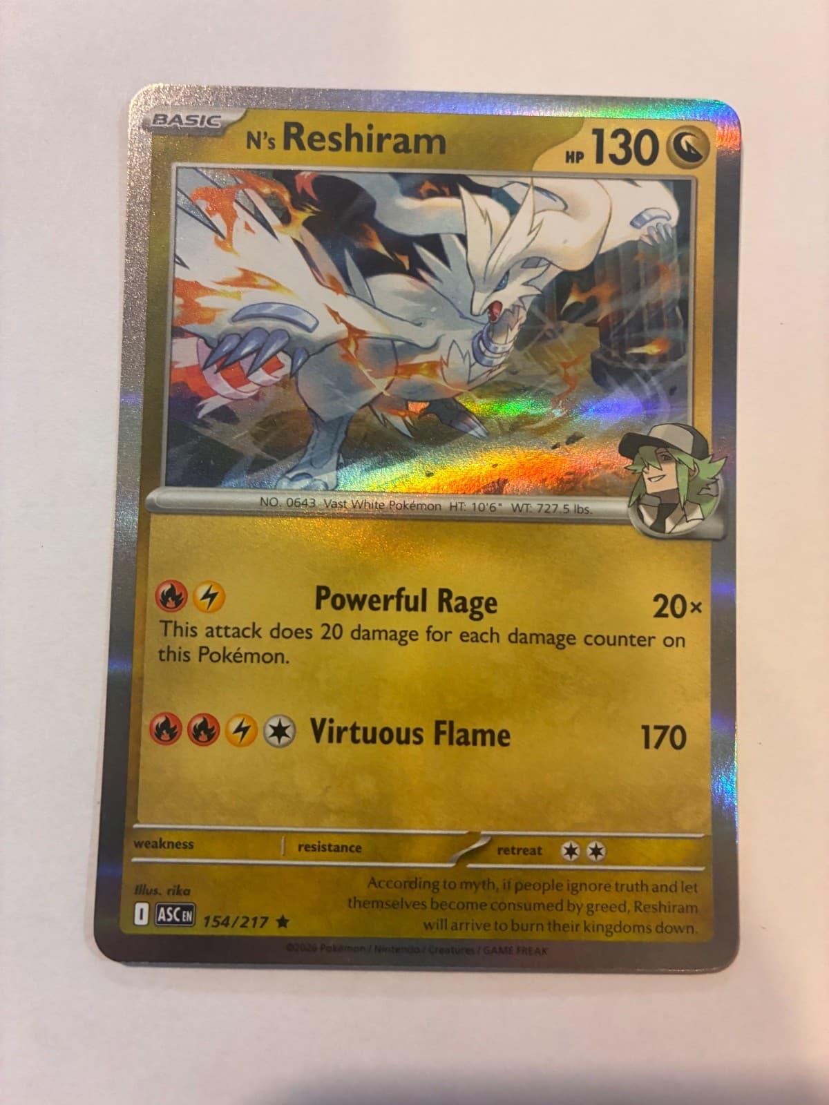N's Reshiram #154/217 Ascended Heroes Rare Pokemon Holo NM
