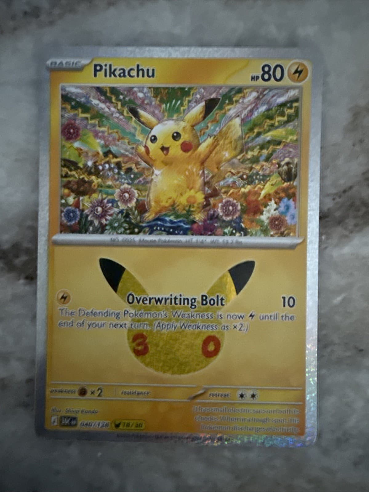 Pikachu 40/128 (18/30) Pokemon 30th Celebration Anniversary Card Rare