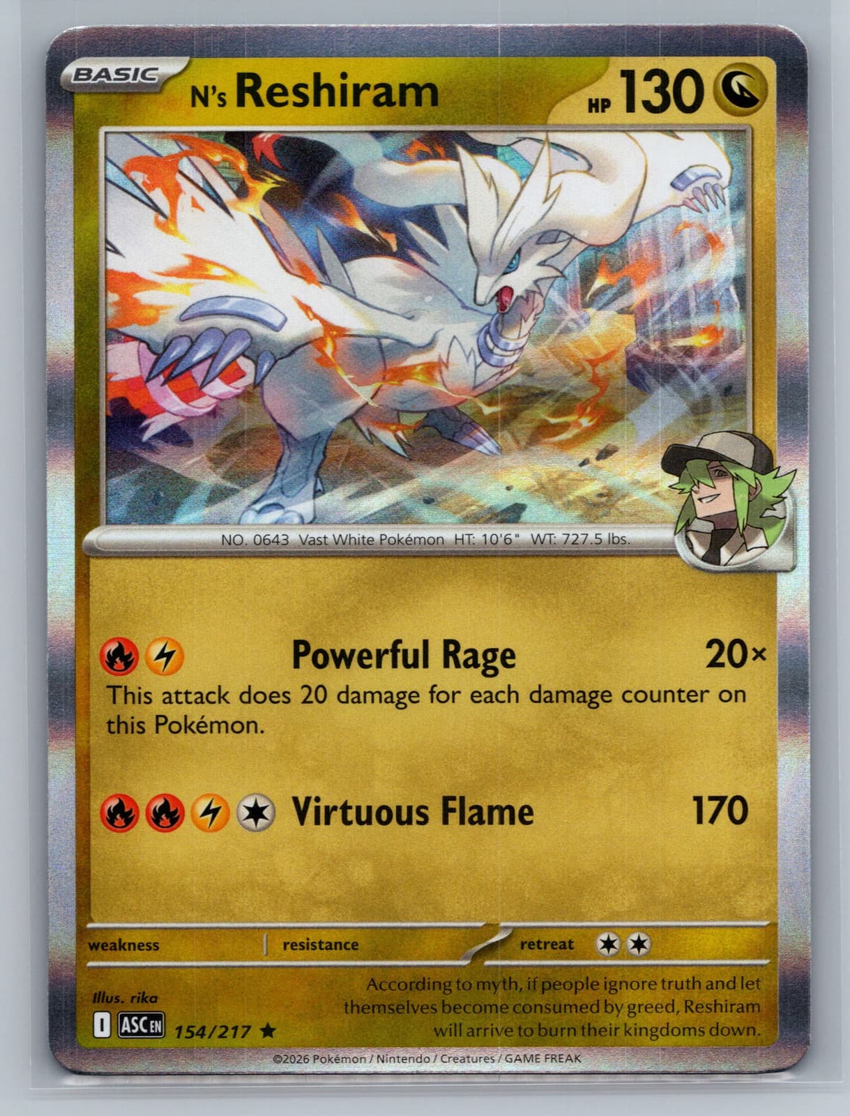 N's Reshiram 154/217 Ascended Heroes Holo Rare Pokemon TCG NM