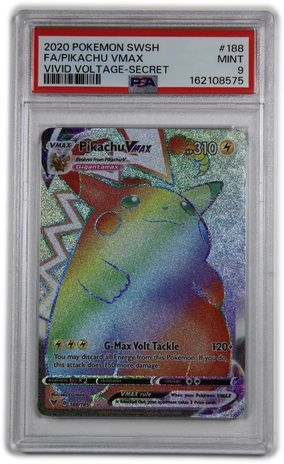 2020 PSA MINT 9 - Pokemon Vivid Voltage 188/185 Pikachu VMAX Secret Card #62417B