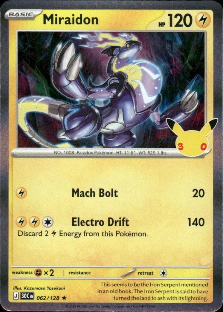 Miraidon 30th Celebration 062/128 Rare Holo Pokémon — English NM