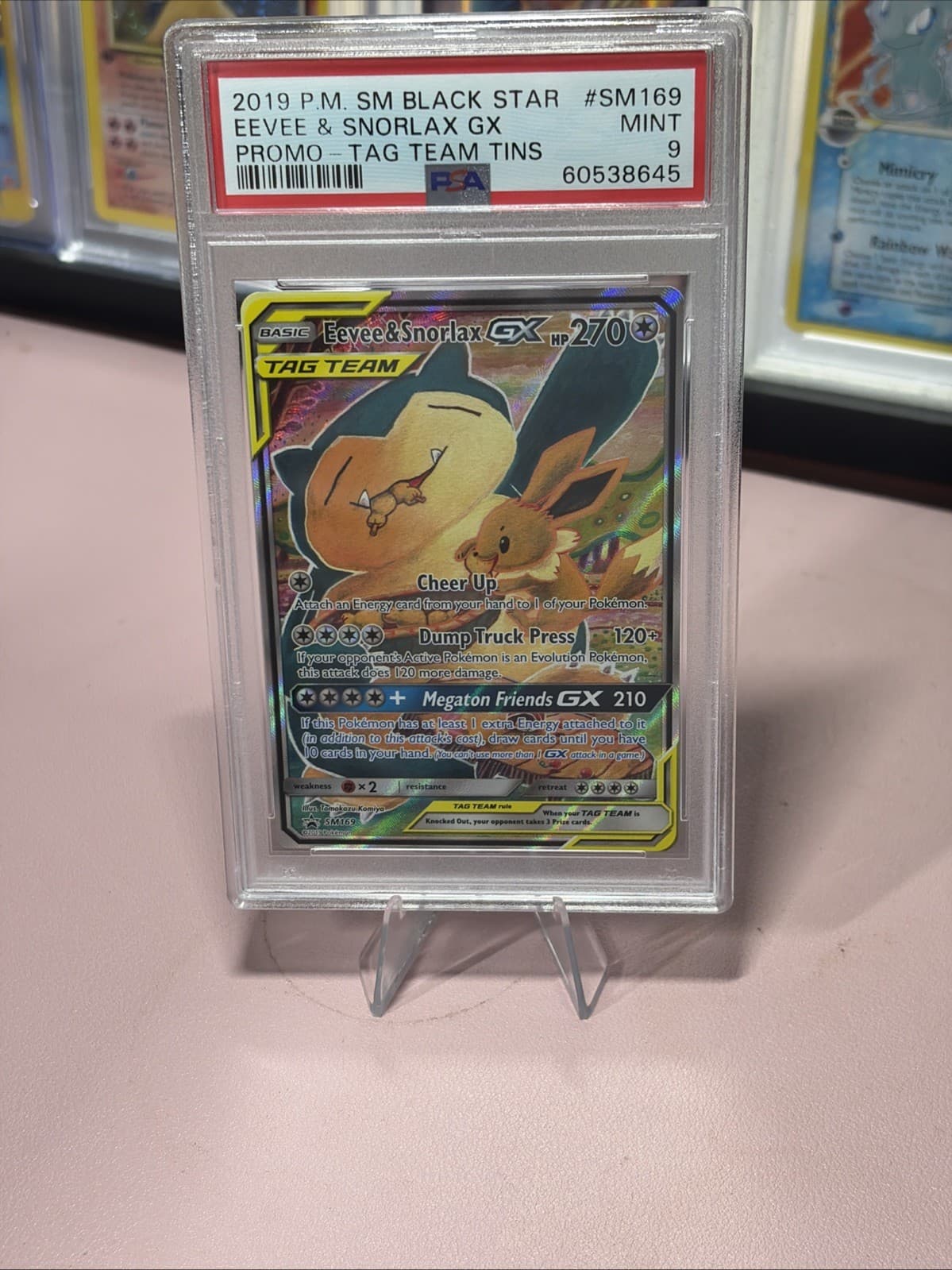 PSA 9 EEVEE SNORLAX GX TAG TEAM SM169 Sun & Moon BLACK STAR PROMO TINS 169