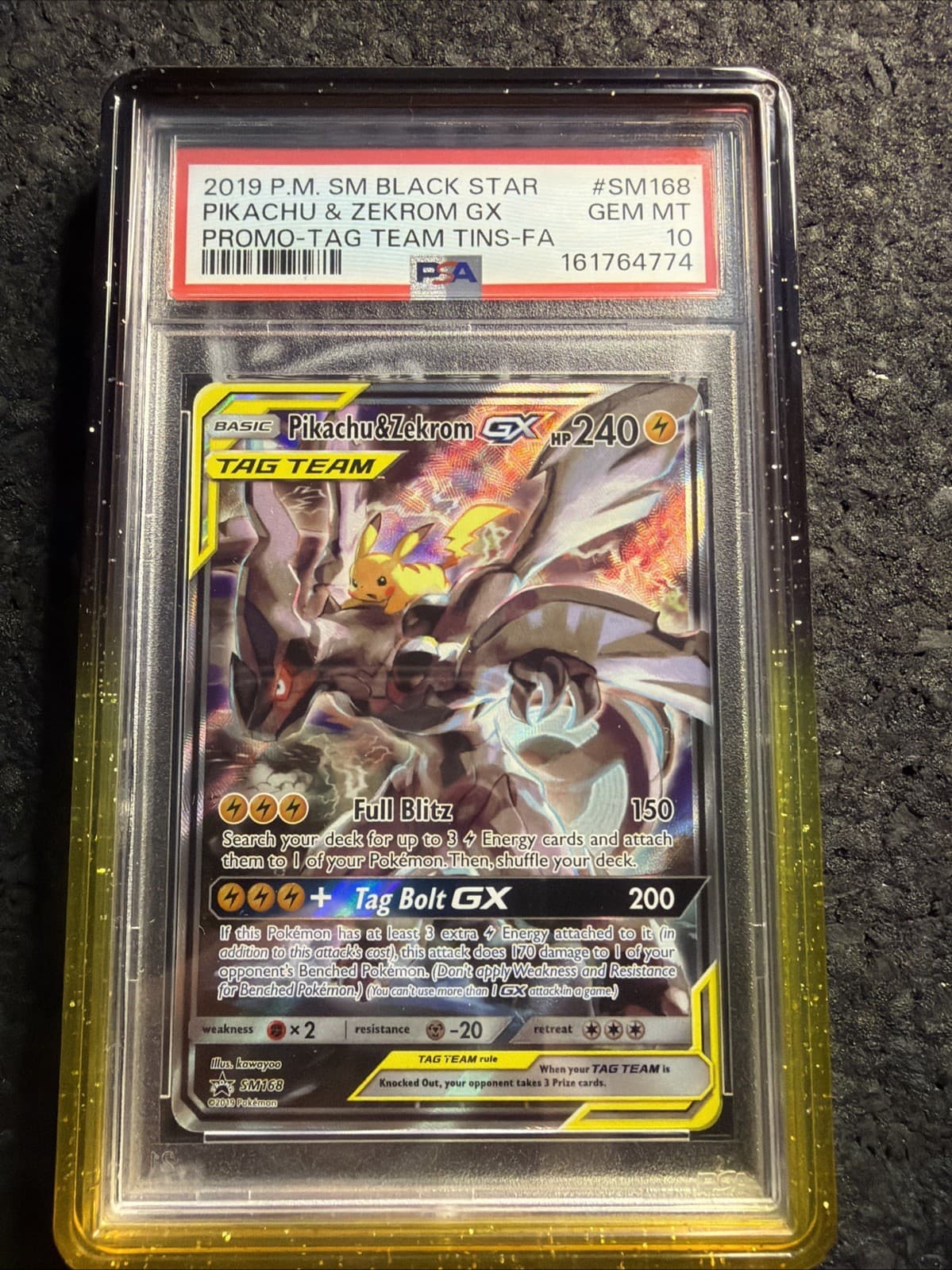 2019 POKEMON PIKACHU & ZEKROM GX PROMO TT TINS-FA SM BLACK STAR #SM168 PSA 10