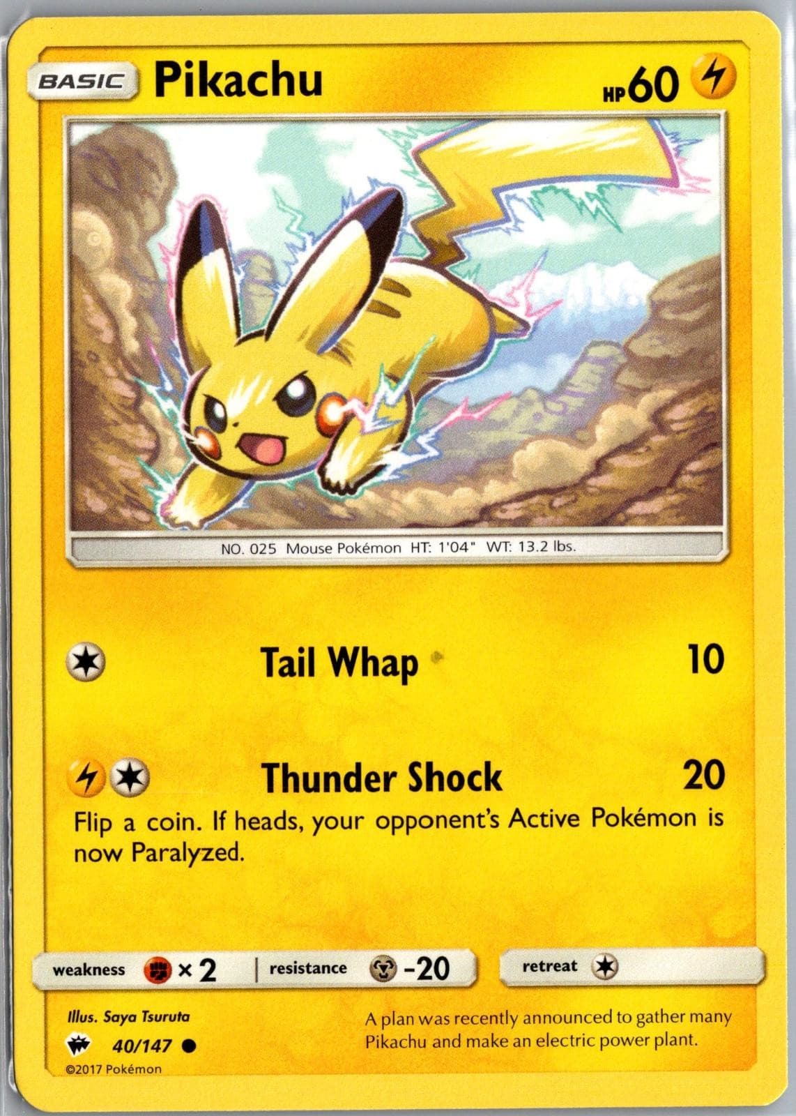 Pikachu 40/147 Common Burning Shadows Pokemon Near Mint