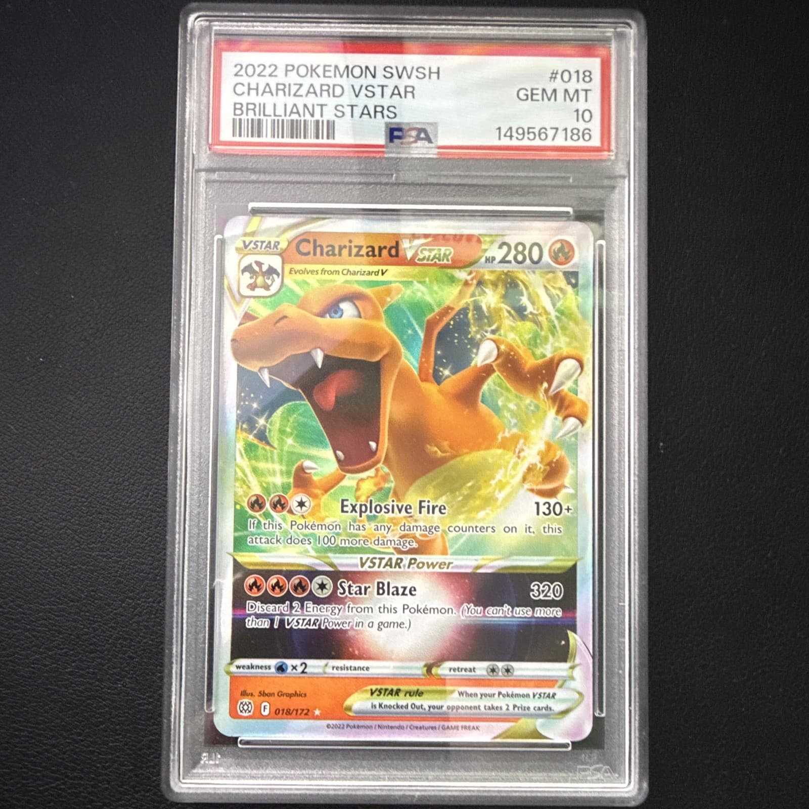 2022 Pokemon TCG Brilliant Stars Charizard VSTAR 018/172 Holo PSA 10