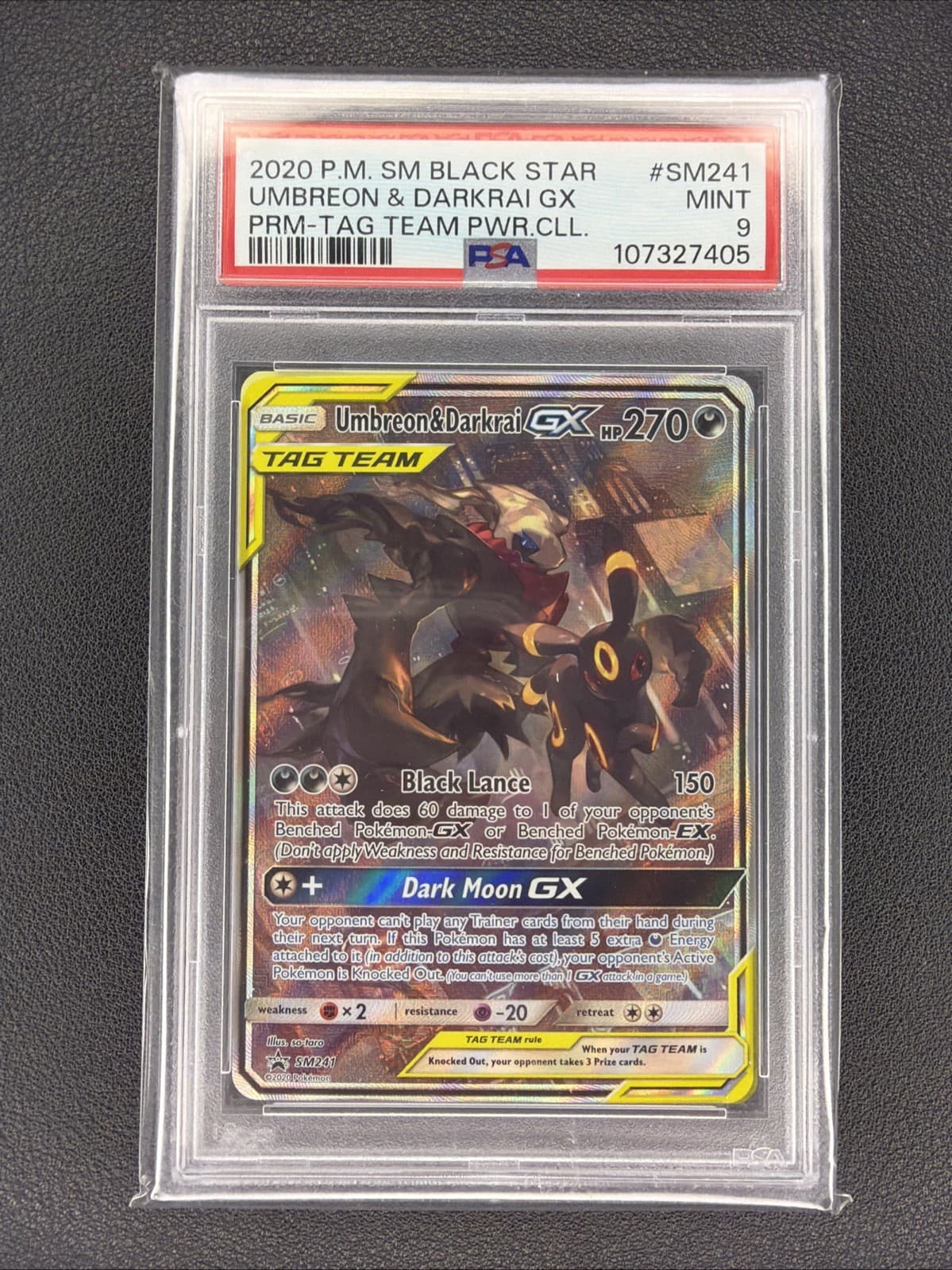 2020 Pokémon TCG Umbreon & Darkrai GX SM241 Tag Team Black Star Promo PSA 9 Mint