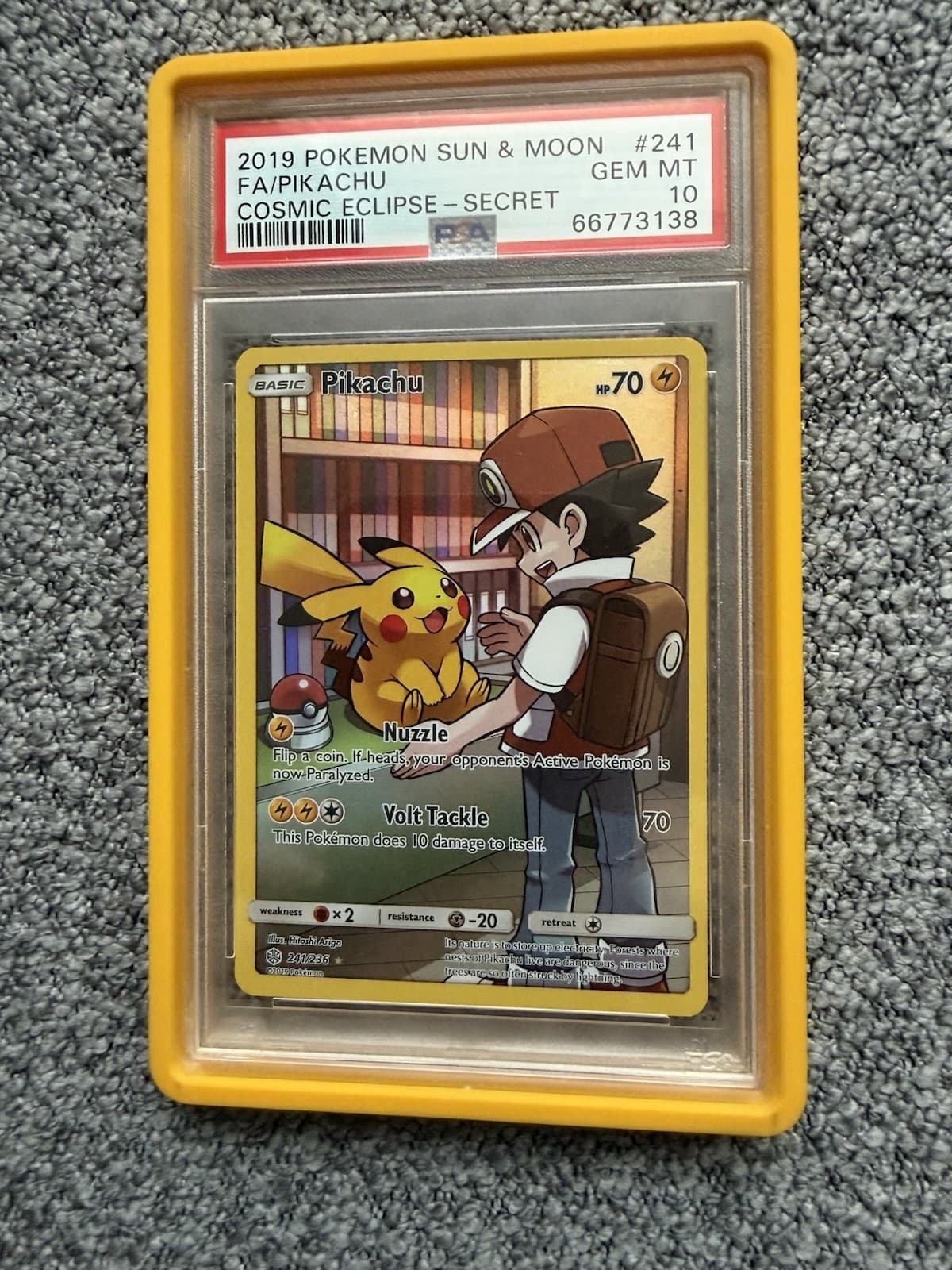 2019 POKEMON SUN & MOON COSMIC ECLIPSE SECRET #241 FULL ART/PIKACHU PSA 10