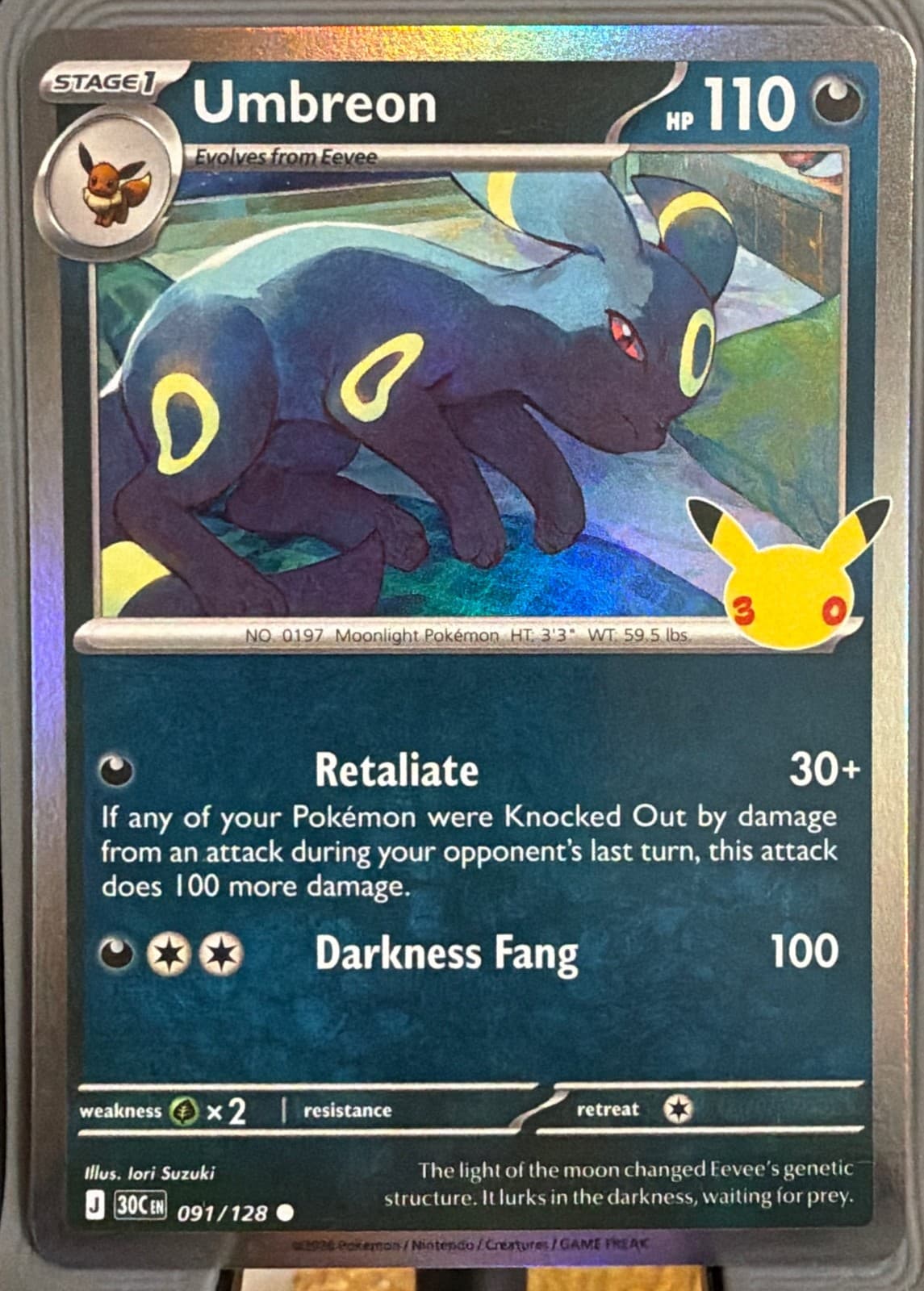 Umbreon 91/128 30th Celebration Common Holo English Pokémon TCG