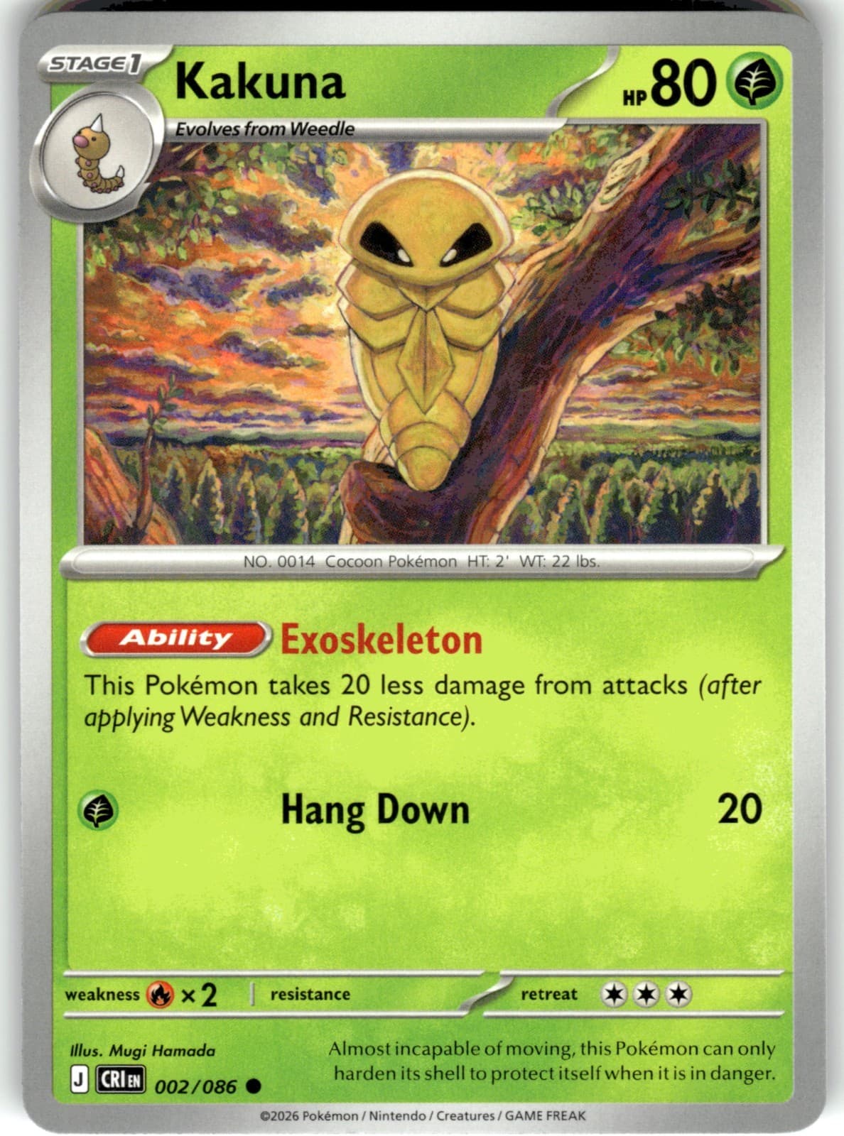 Kakuna 002/086 Common Chaos Rising Pokemon Near Mint