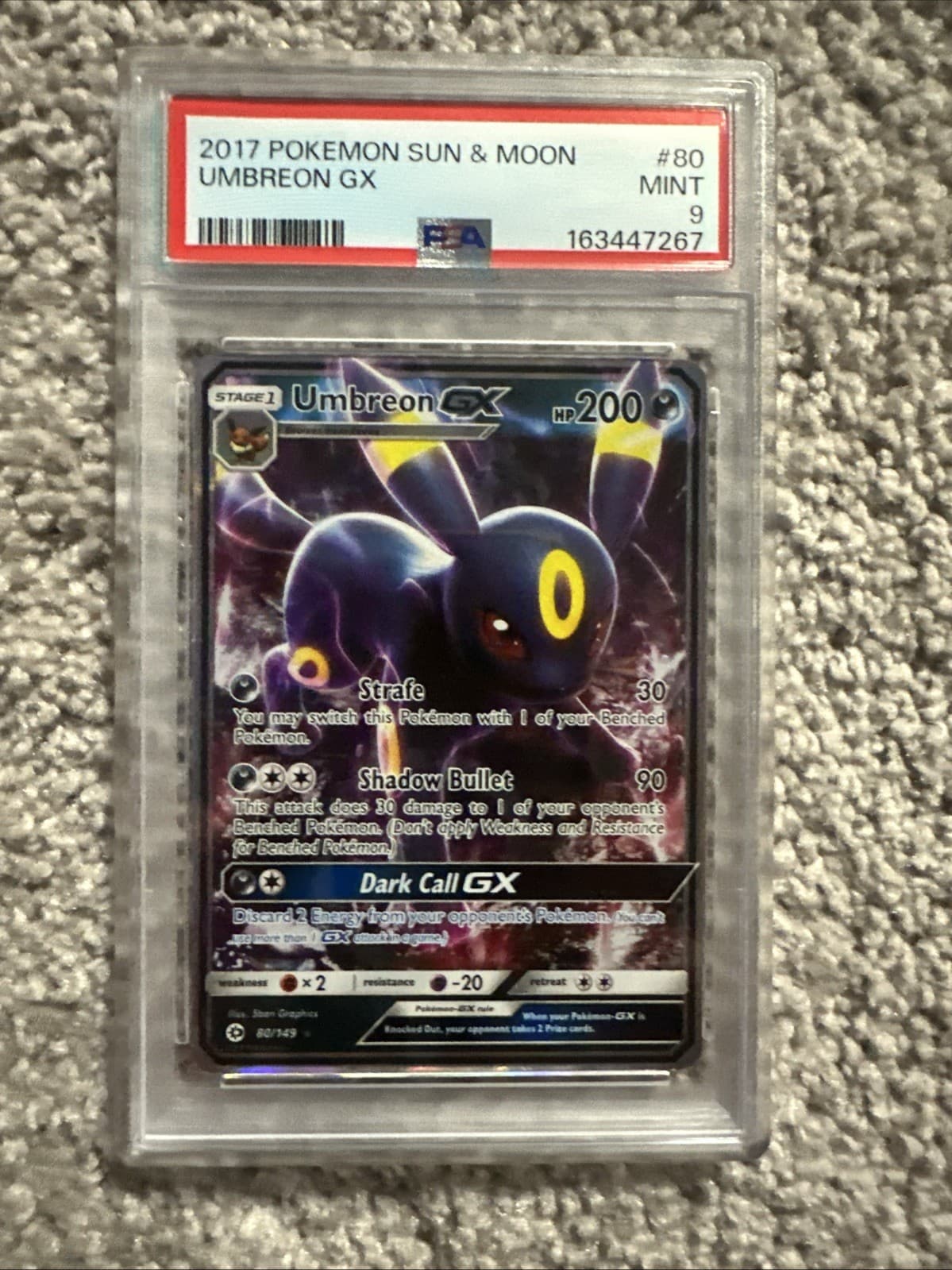 Pokémon TCG Umbreon GX Holo SM Base Set 80/149 English 2017 PSA 9