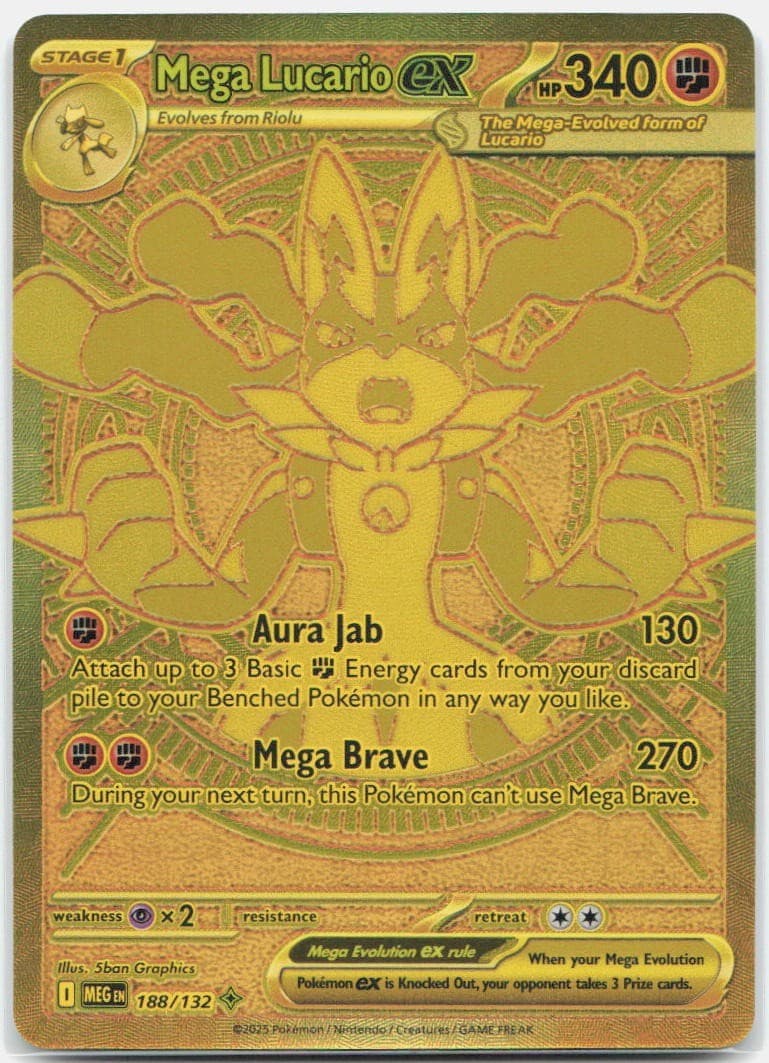 Pokemon Mega Lucario ex 188/132 NM Mega Hyper Rare Mega Evolution Holo
