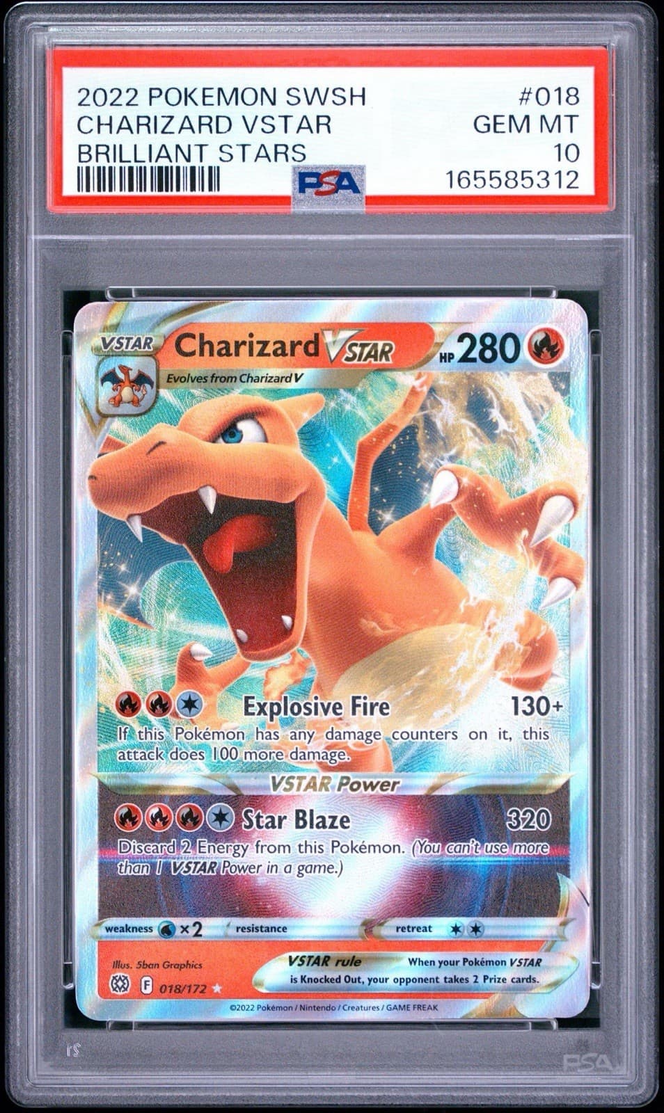 2022 POKEMON SWORD & SHIELD BRILLIANT STARS #018 CHARIZARD VSTAR PSA 10
