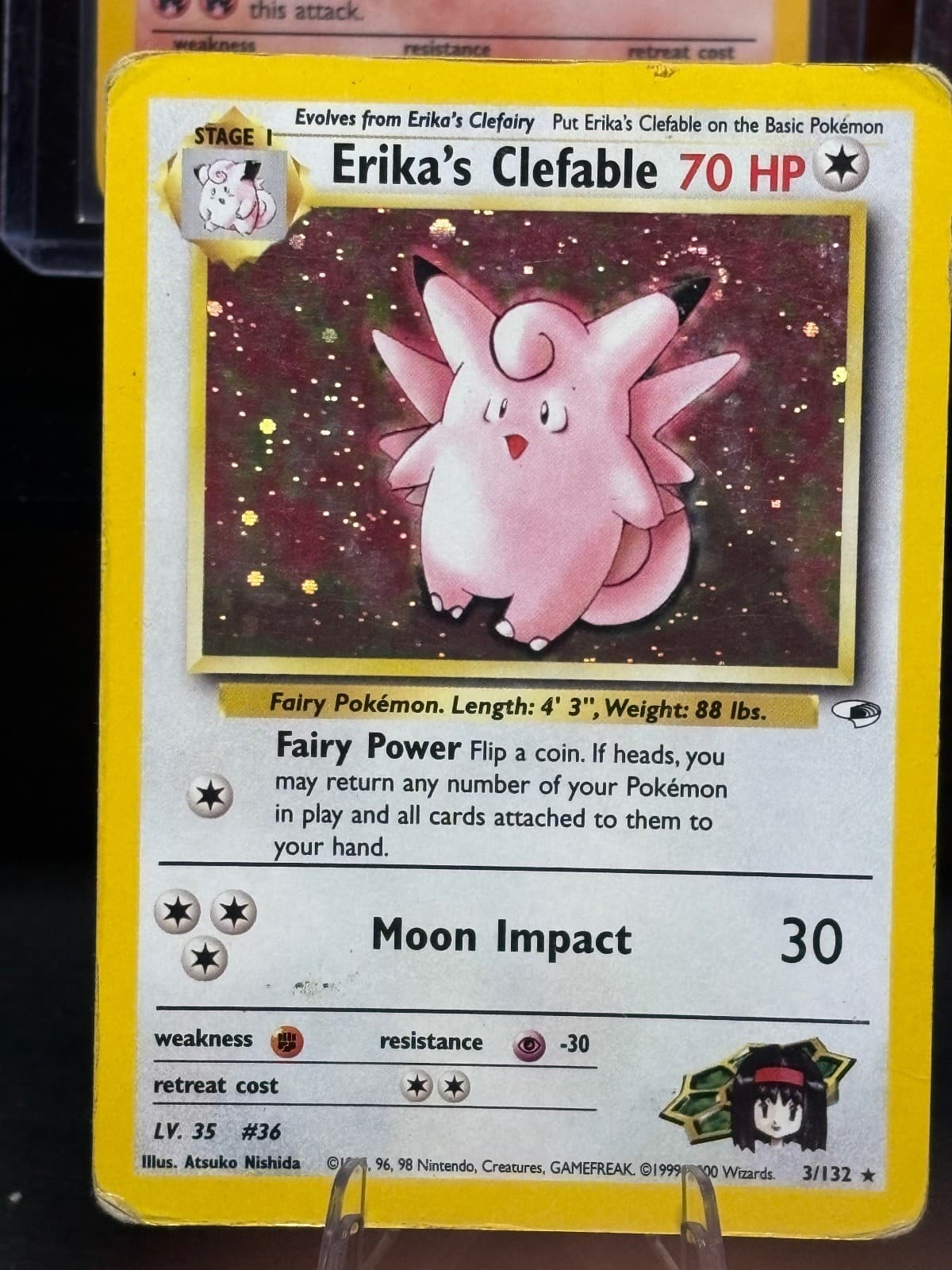 Erika's Clefable *EAR SWIRL* 3/132 Rare Gym Heroes Pokemon Unlimited Holo HP