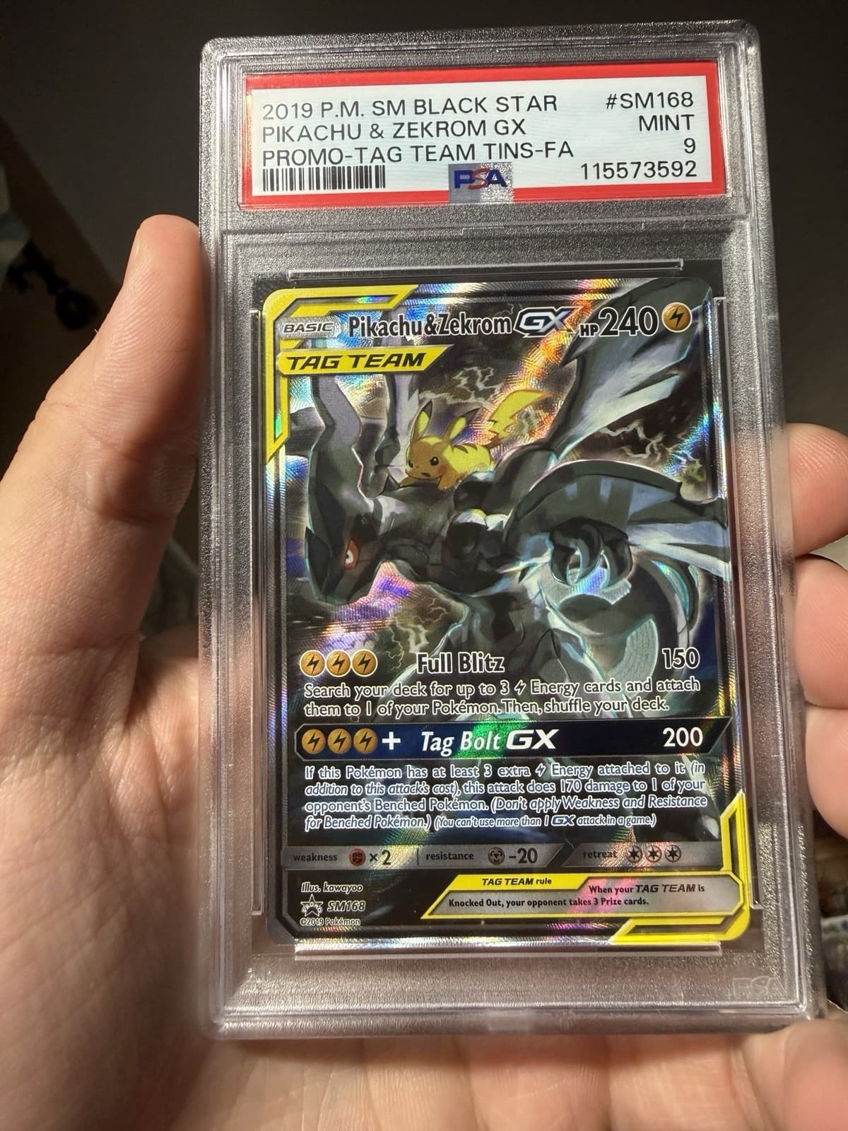 Pikachu & Zekrom GX SM168 Sun & Moon Black Star Promo Holo PSA 9 EN