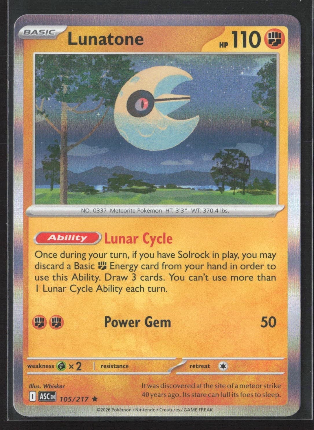 105/217 Lunatone - Ascended Heroes - Holo Rare NM Pokemon