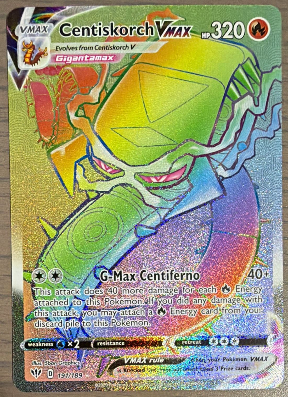 Pokemon Company Centiskorch VMAX 191/189 Darkness Ablaze Secret Rare FA Holo