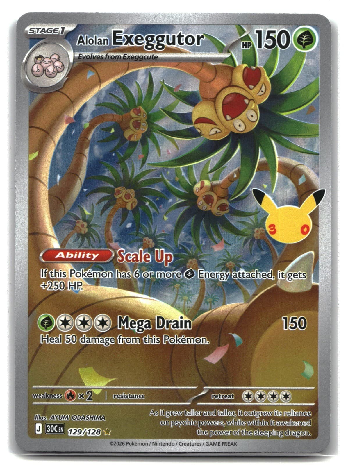 Alolan Exeggutor Pokemon ME: 30th Celebration 129/128 Holo NM