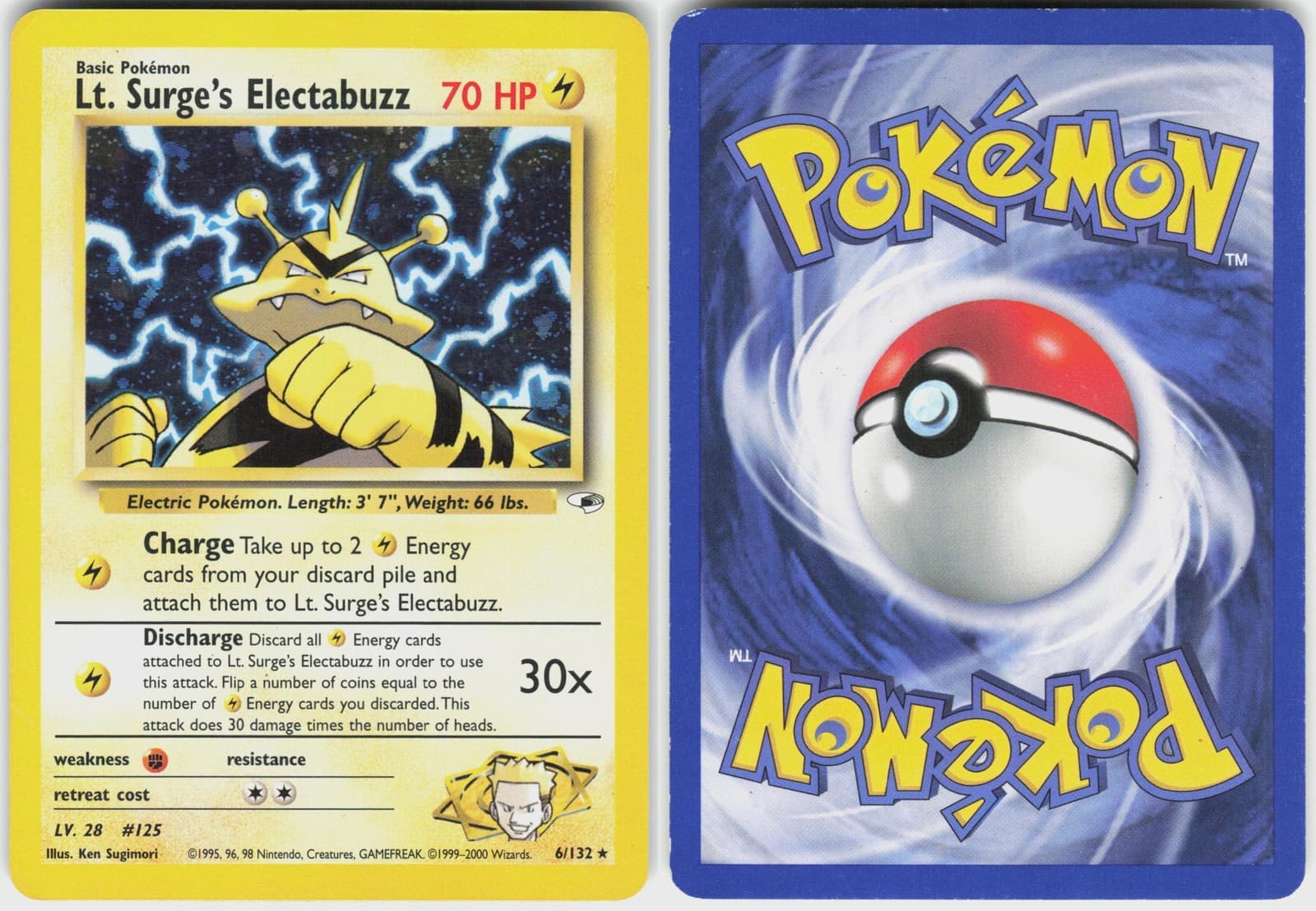 Lt. Surge's Electabuzz 6/132 R Gym Heroes Pokemon Unlimited Holo LP