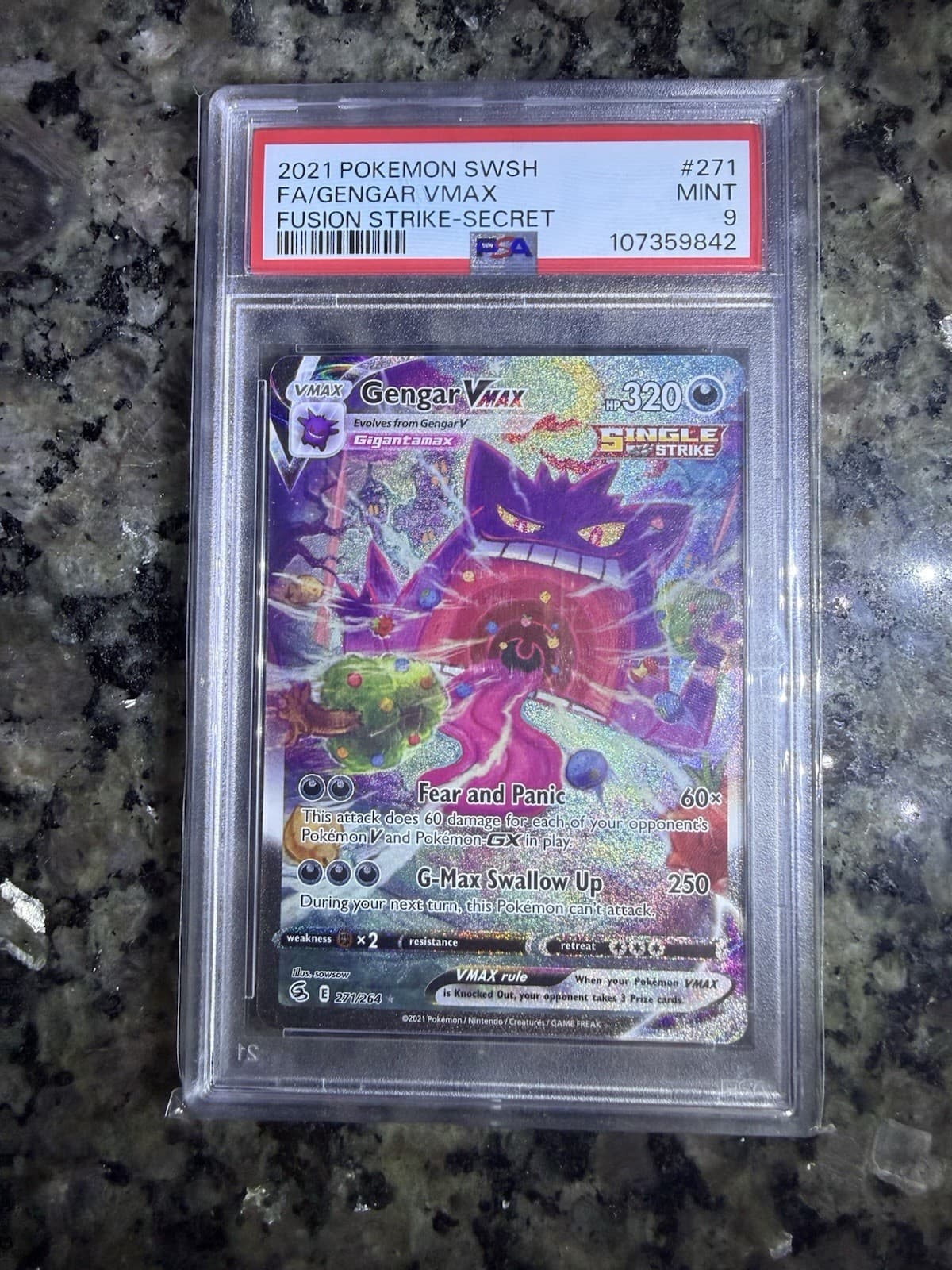 Pokémon TCG Gengar VMAX Alt Art Secret Rare Holo 271/264 PSA 9 (2021)