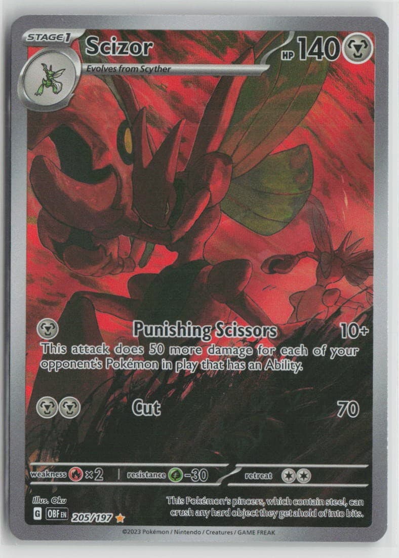 Scizor 205/197 Illustration Rare Obsidian Flames Pokemon Holo Lightly Played