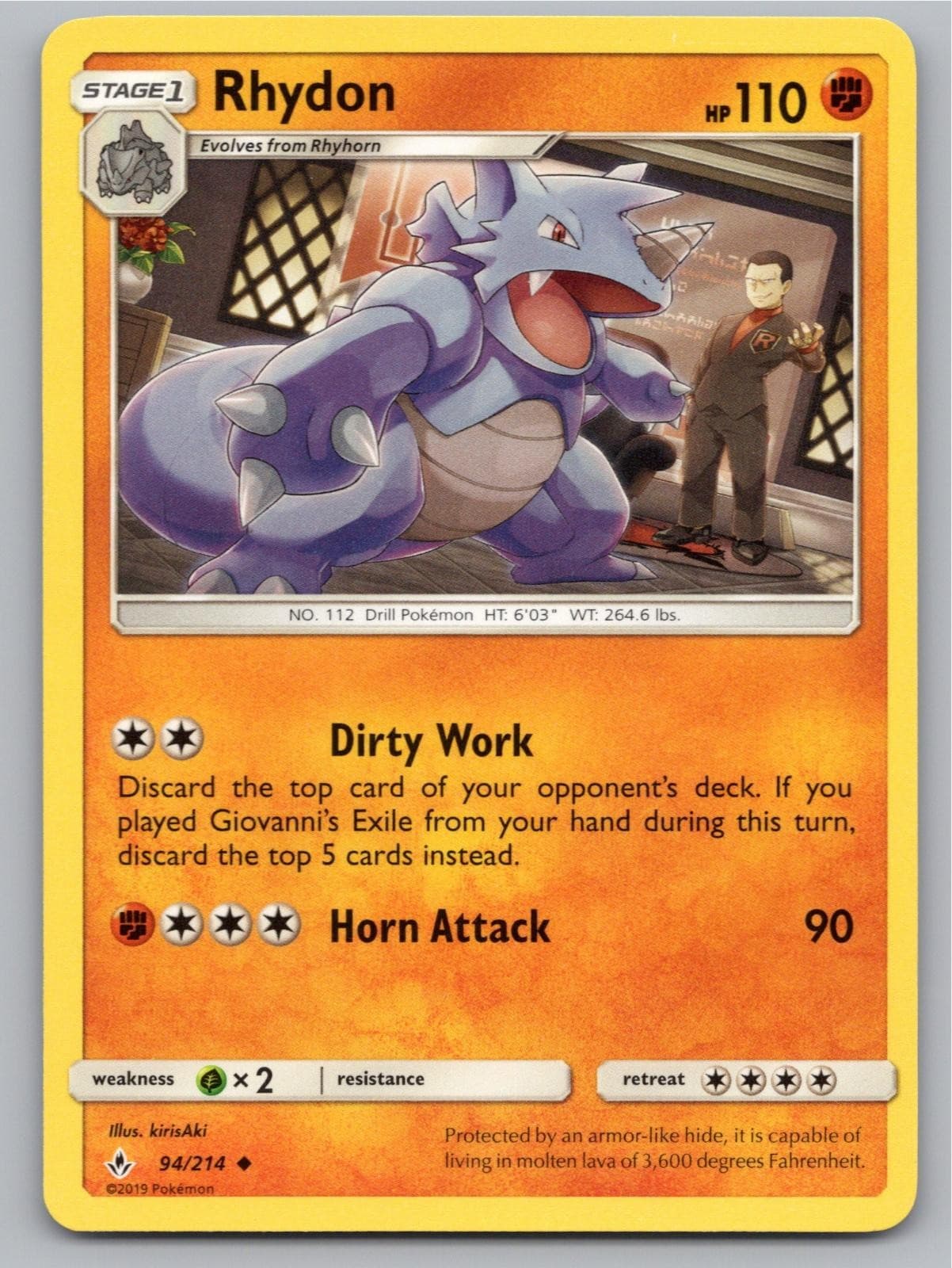 2019 POKEMON RHYDON UNBROKEN BONDS 94/214 UC NM A62200 FREE S&H