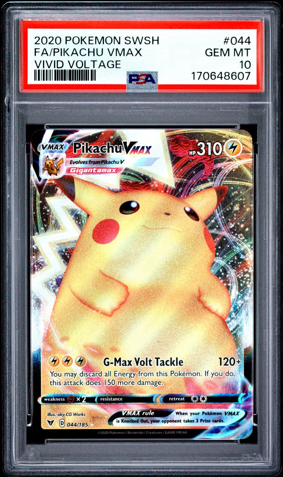 2020 POKEMON SWORD & SHIELD VIVID VOLTAGE #044 FULL ART/PIKACHU VMAX PSA 10