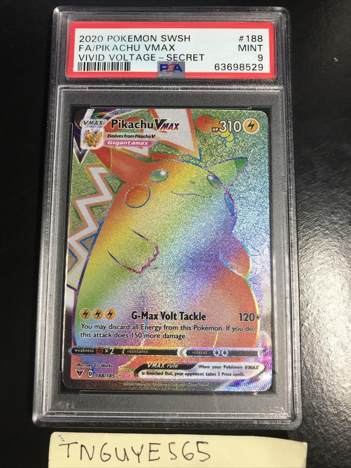 Pokemon Vivid Voltage Secret Rare Rainbow Pikachu VMAX 188/185 ENGLISH PSA 9