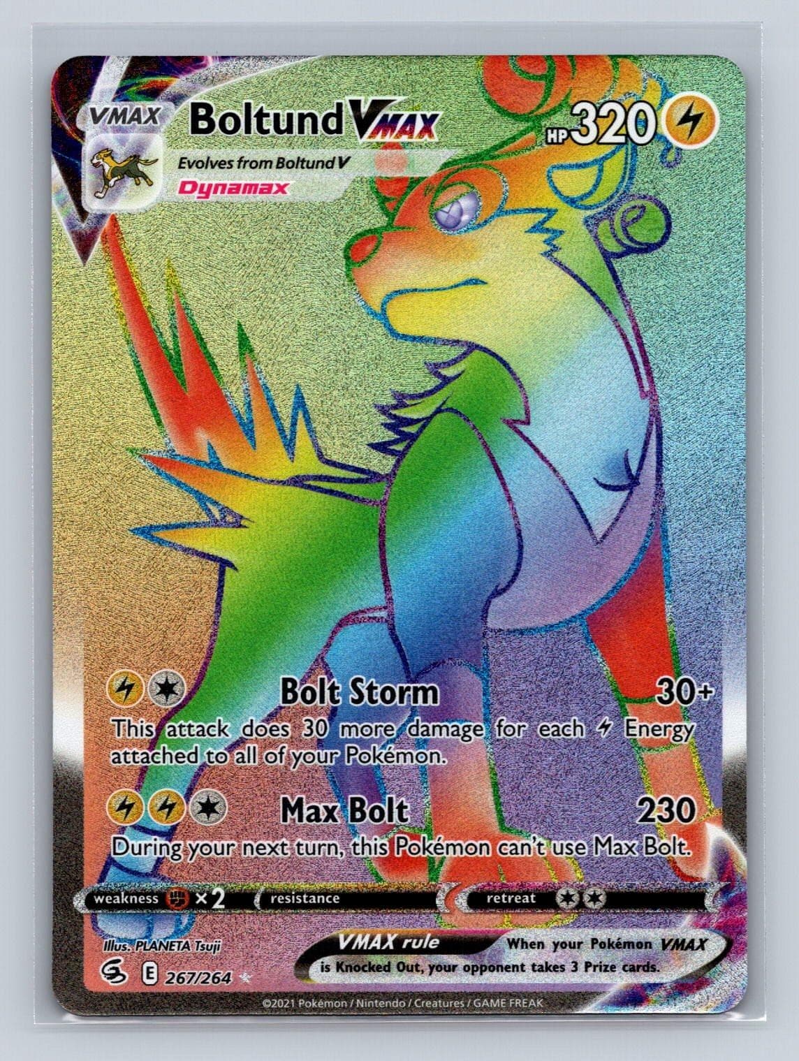 Boltund VMAX 267/264 Rainbow Rare Fusion Strike Pokemon Holo Near Mint