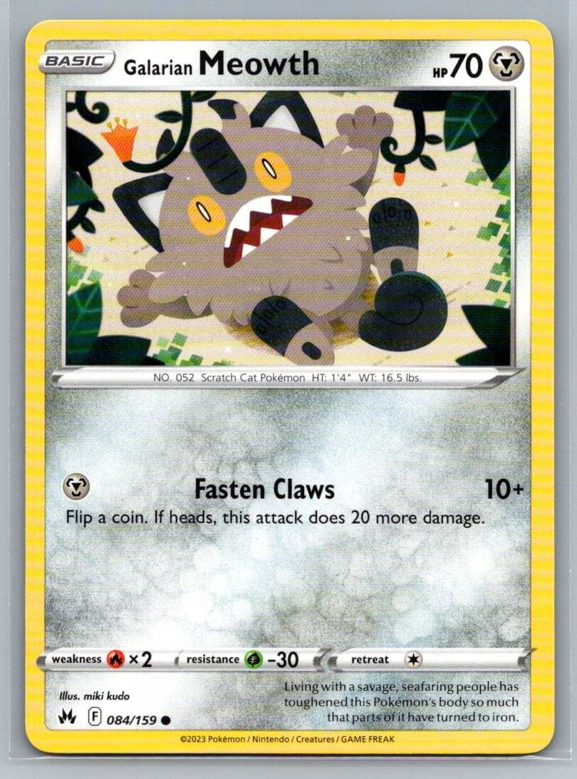 Galarian Meowth 84/159 Crown Zenith Common Pokémon TCG 2023