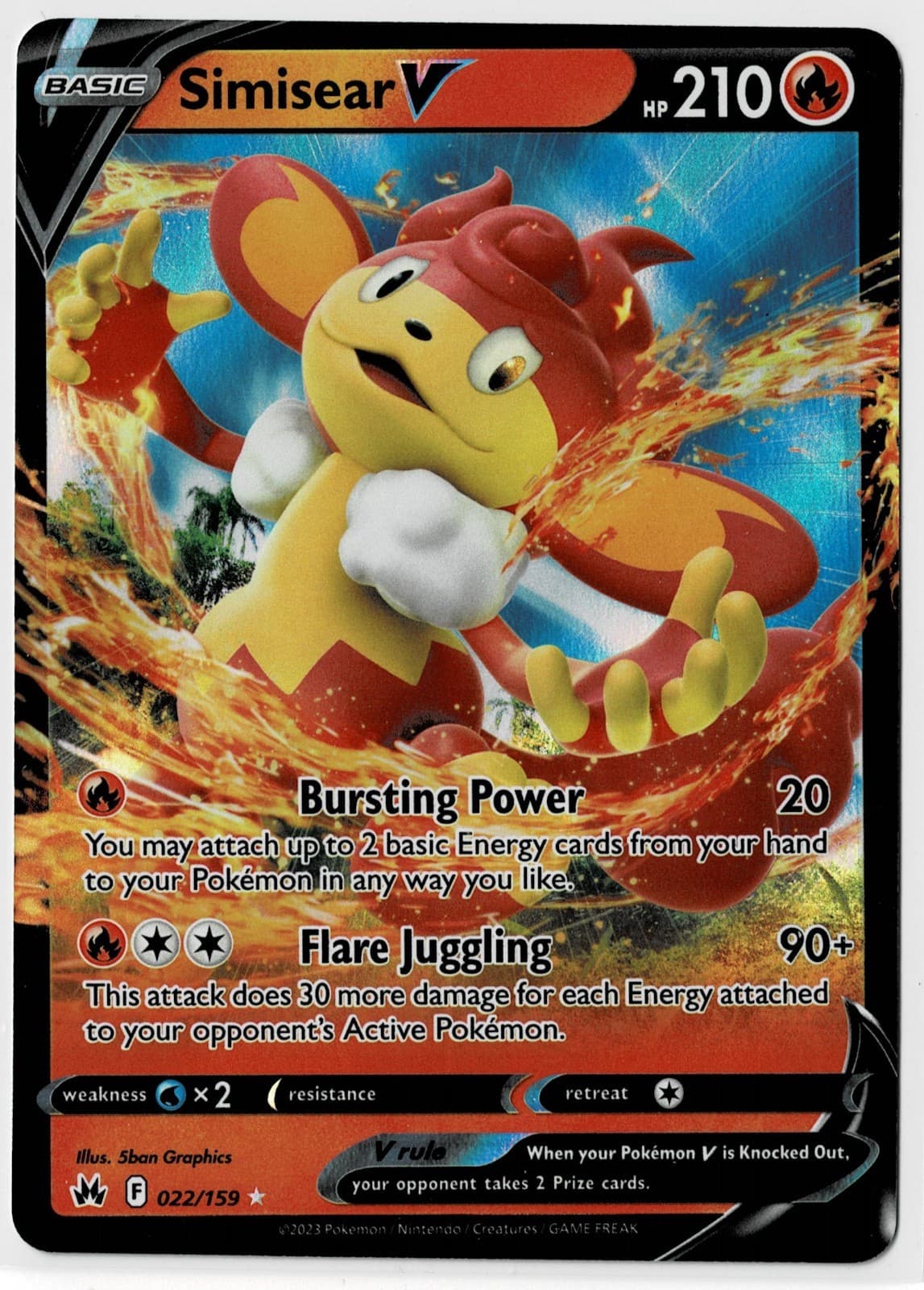 Simisear V 022/159 Pokemon Sword & Shield SWSH: Crown Zenith Holo LP+