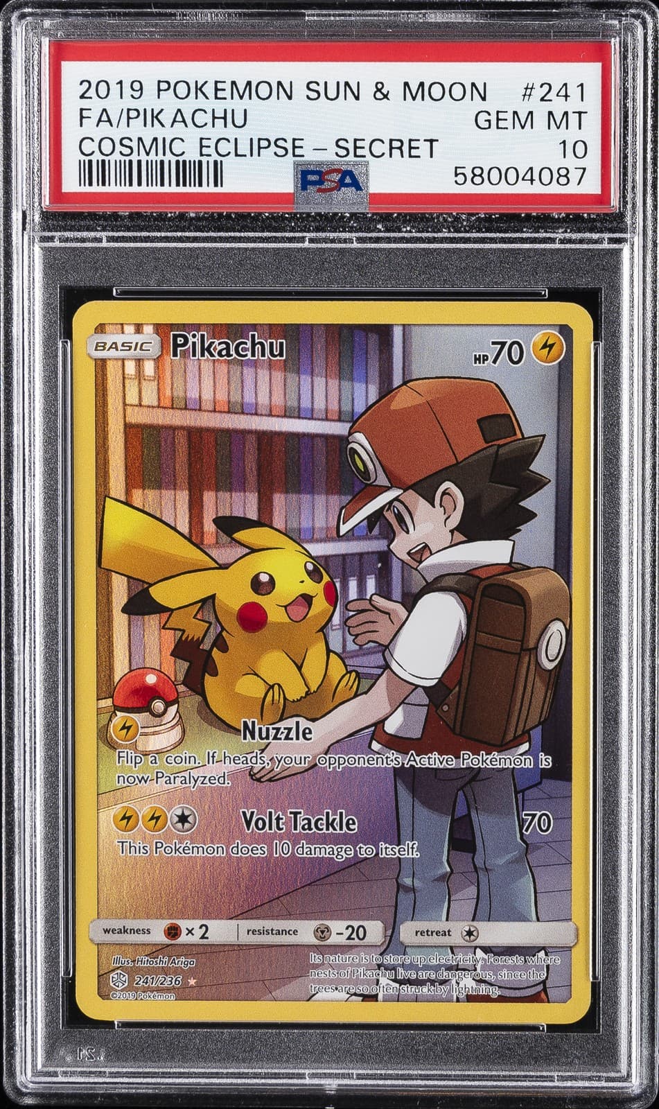 2019 POKEMON SUN & MOON COSMIC ECLIPSE SECRET #241 FULL ART/PIKACHU PSA 10
