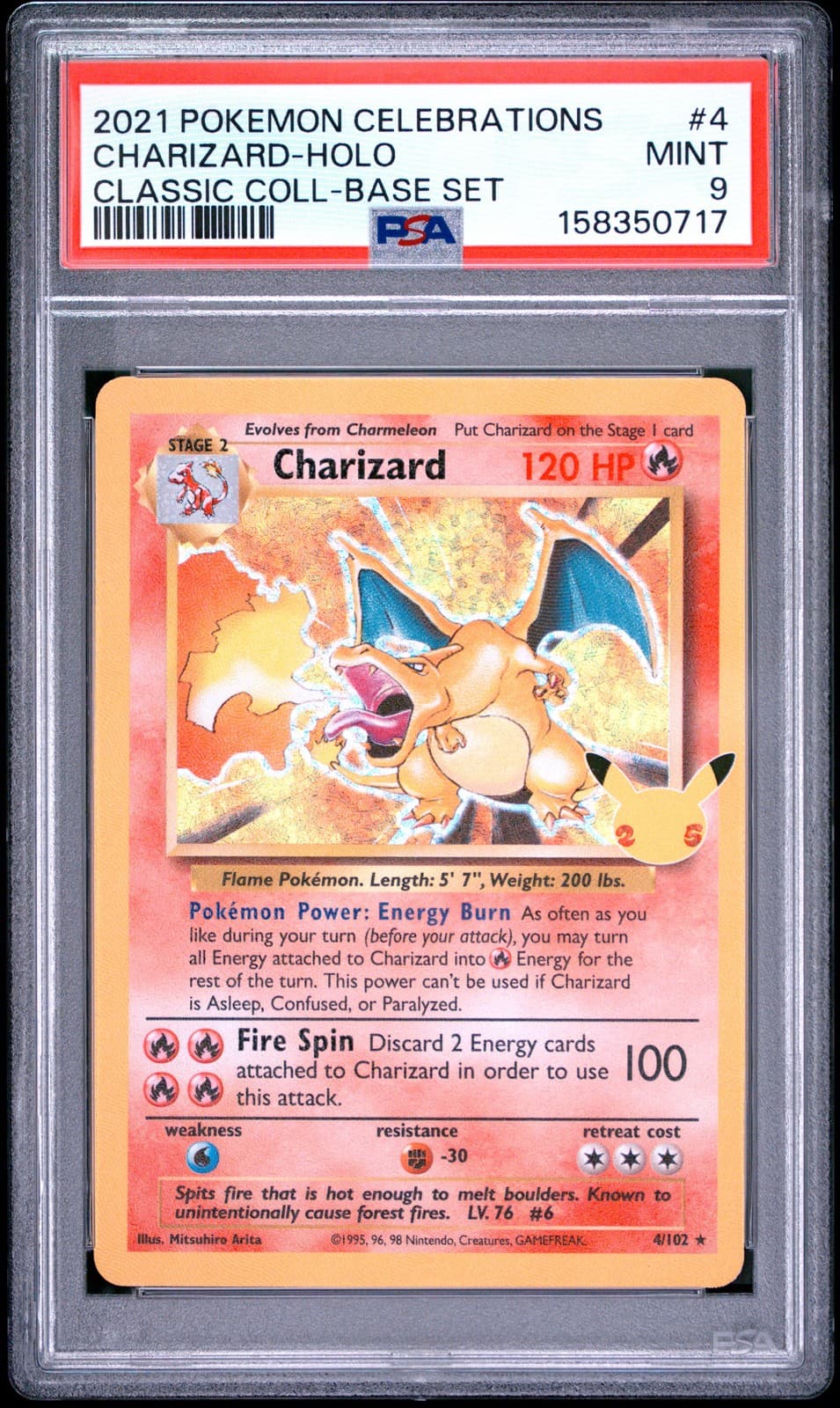 2021 POKEMON CELEBRATIONS CLASSIC COLLECTION #4 CHARIZARD-HOLO PSA 9