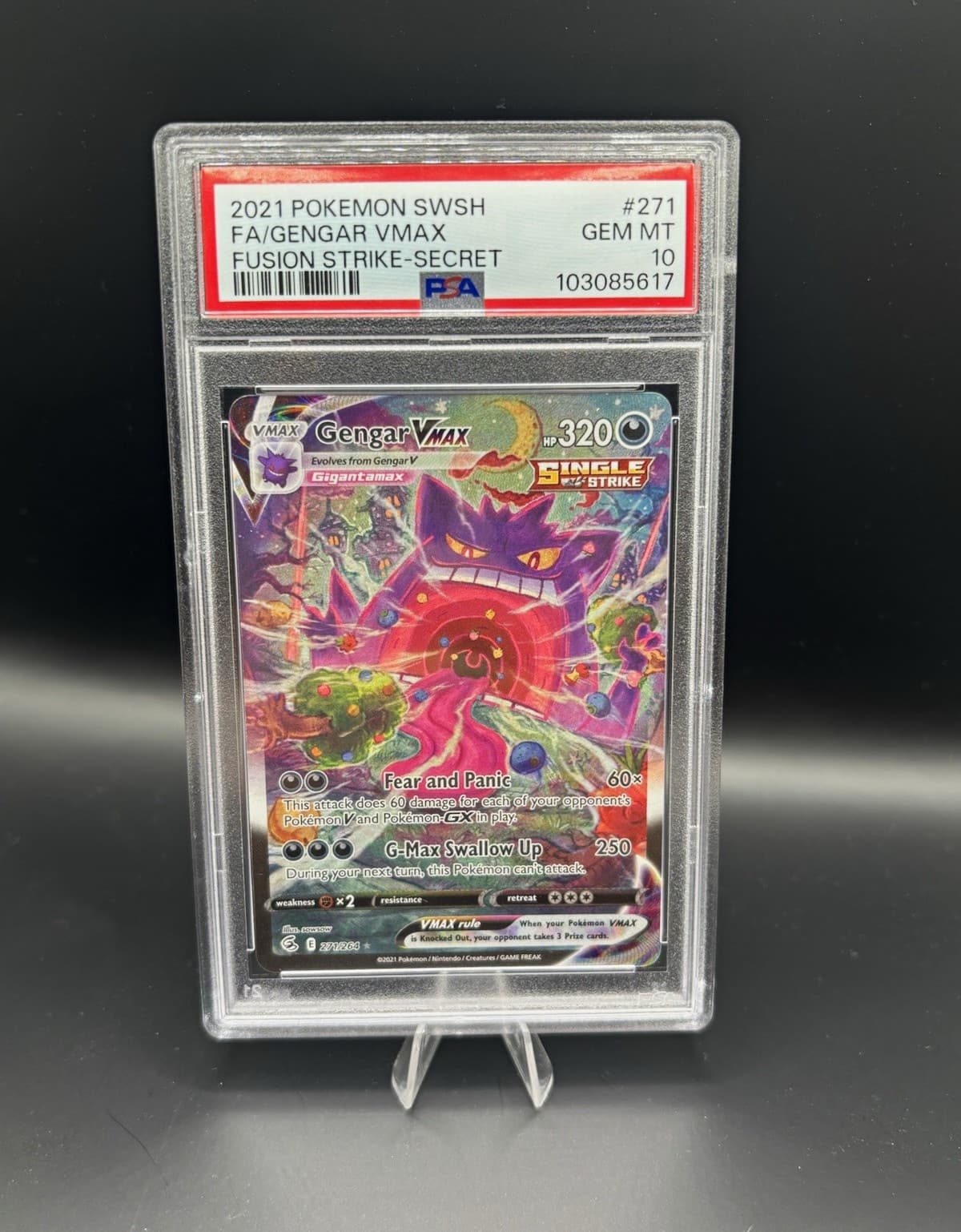 Pokémon Gengar VMAX Alternate Art Secret Rare 271/264 Fusion Strike Holo PSA 10