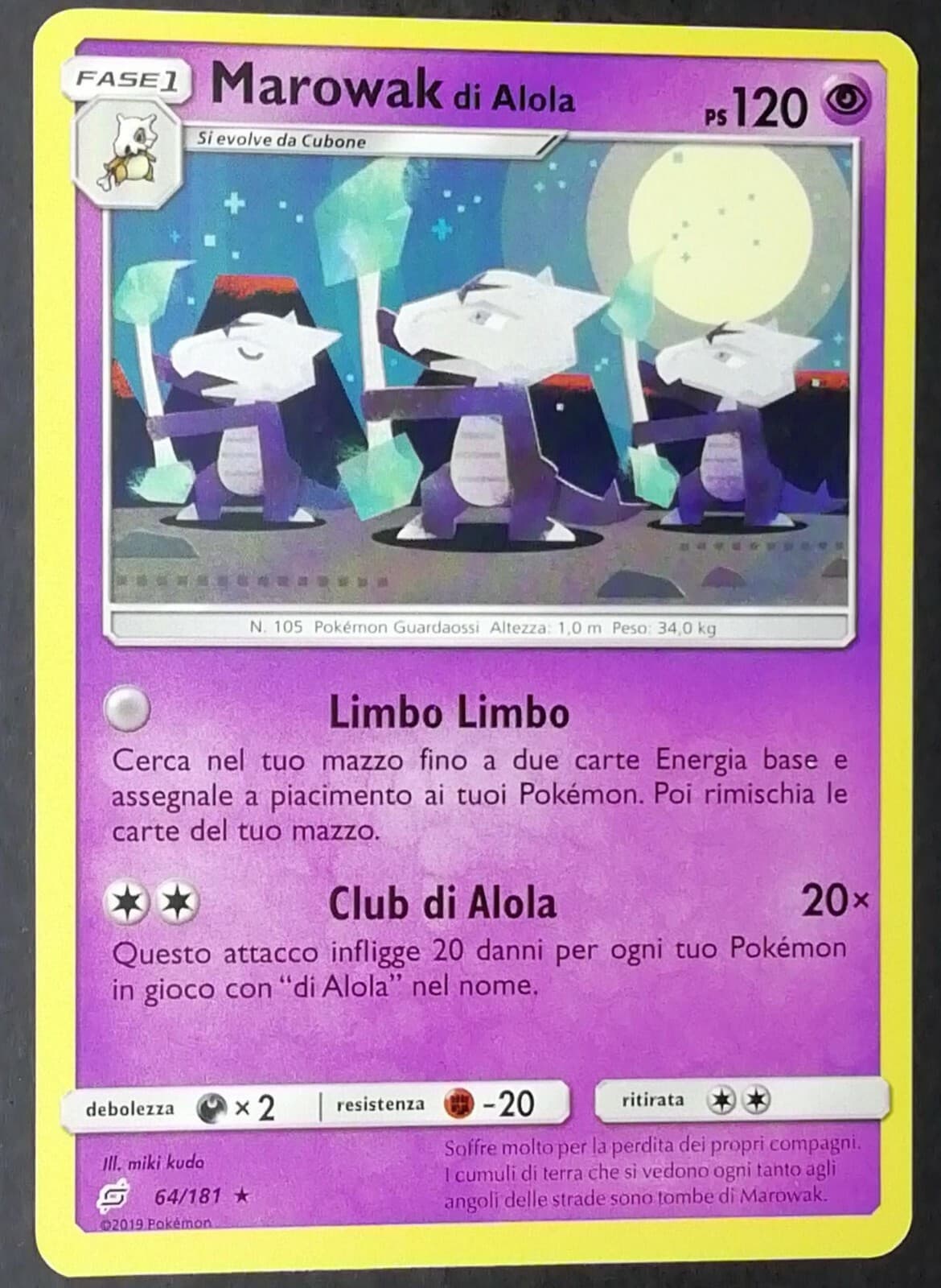 MAROWAK DI ALOLA 64/181 Rara in Italiano POKEMON Sole Luna Gioco di Squadra