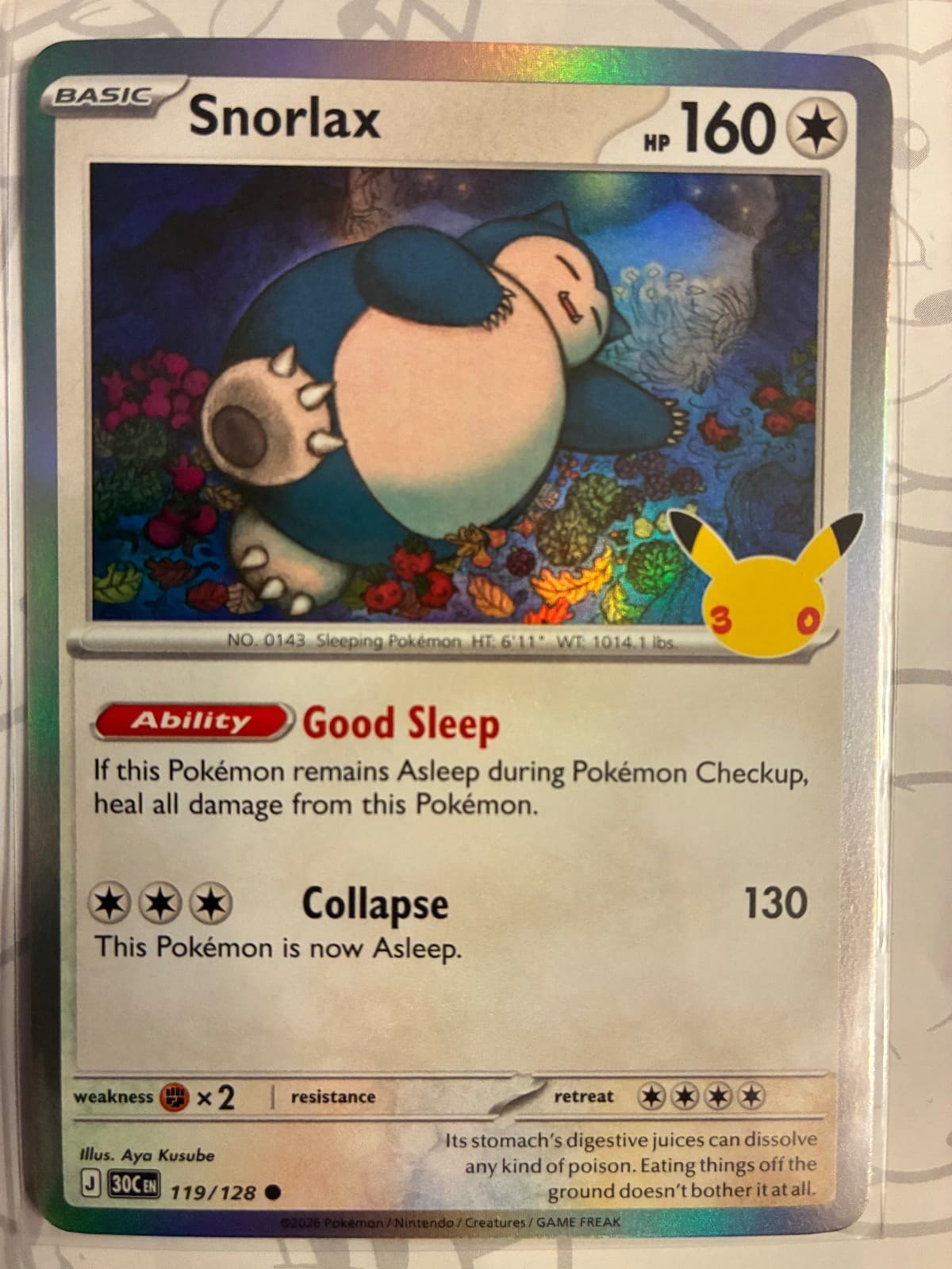 Snorlax 119/128 ME: 30th Celebration Pokemon Holo Near Mint
