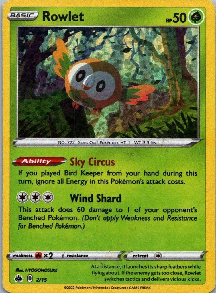 Pokemon TCG Rowlet 2/15 McDonalds Collection 2022 Holo MP